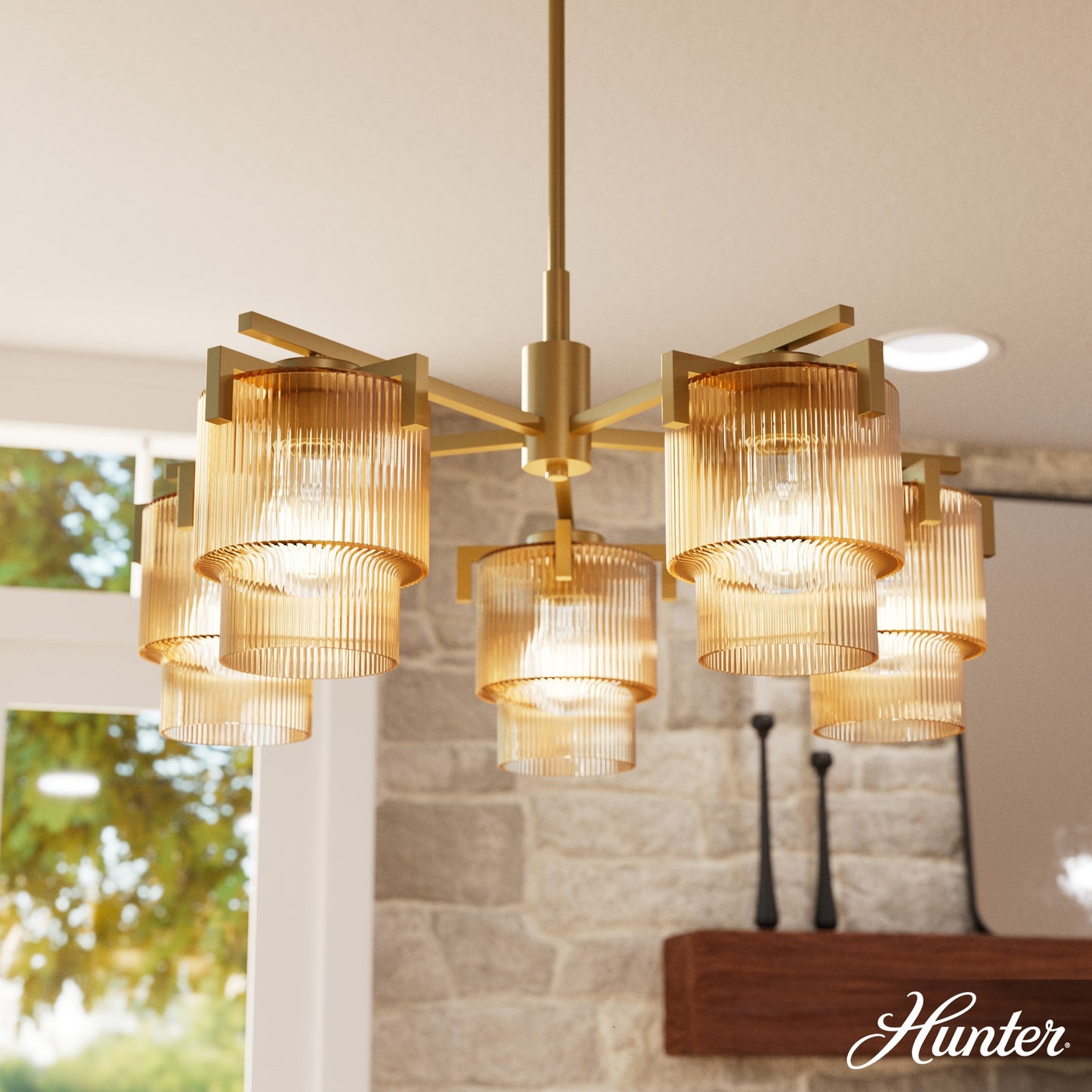 Hunter Jasmine Roth Ontario 5 -Light Satin Gold Modern/contemporary For Use in Dining Rooms, Foyers, Kitchens, Chandelier 6632178