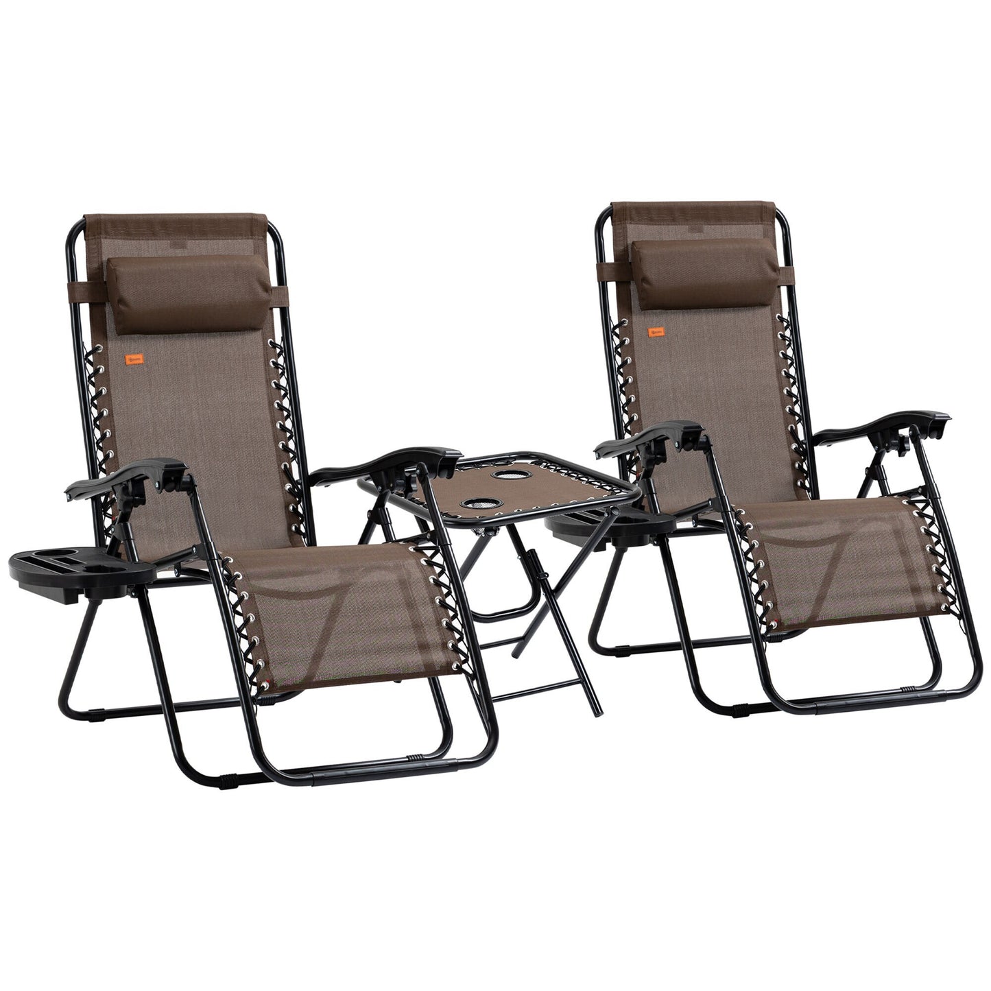 Miki Shinly Outdoor Patio Chair Set of 2 Black Steel Frame Stationary Zero Gravity Chair with Brown Mesh Seat