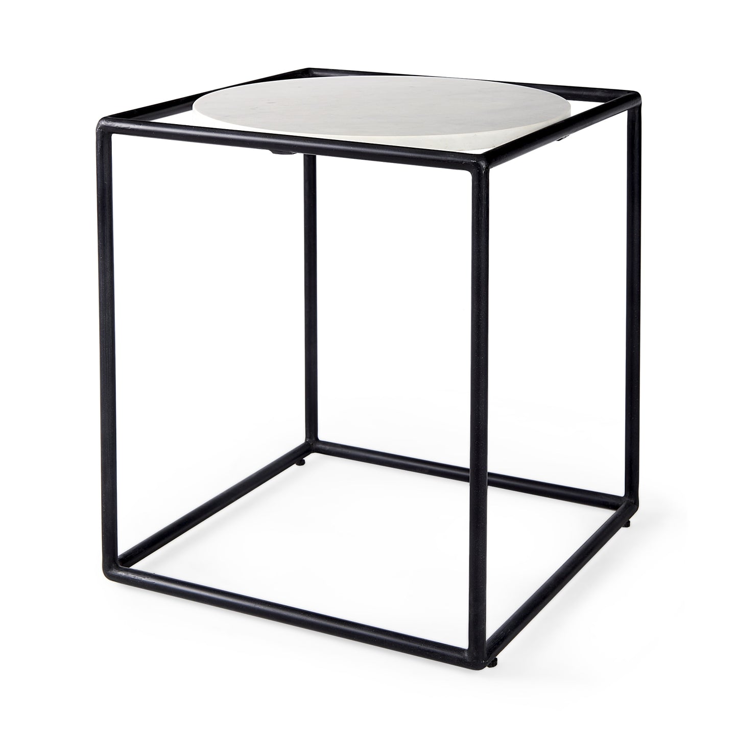 Mercana 20-in W x 22-in H Black Granite/Marble Round Farmhouse End Table
