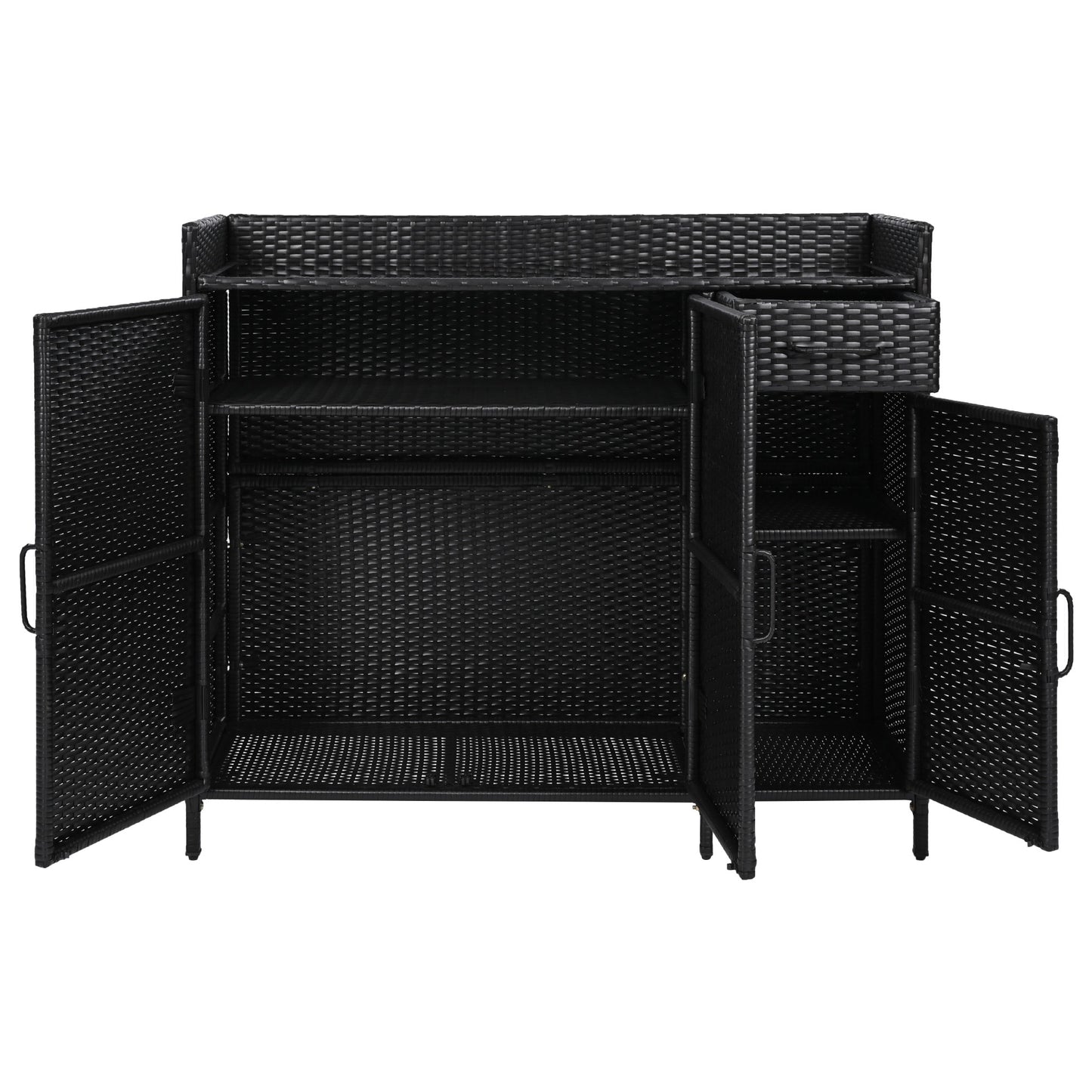 Bybafun Black Wicker Outdoor Serving Cart