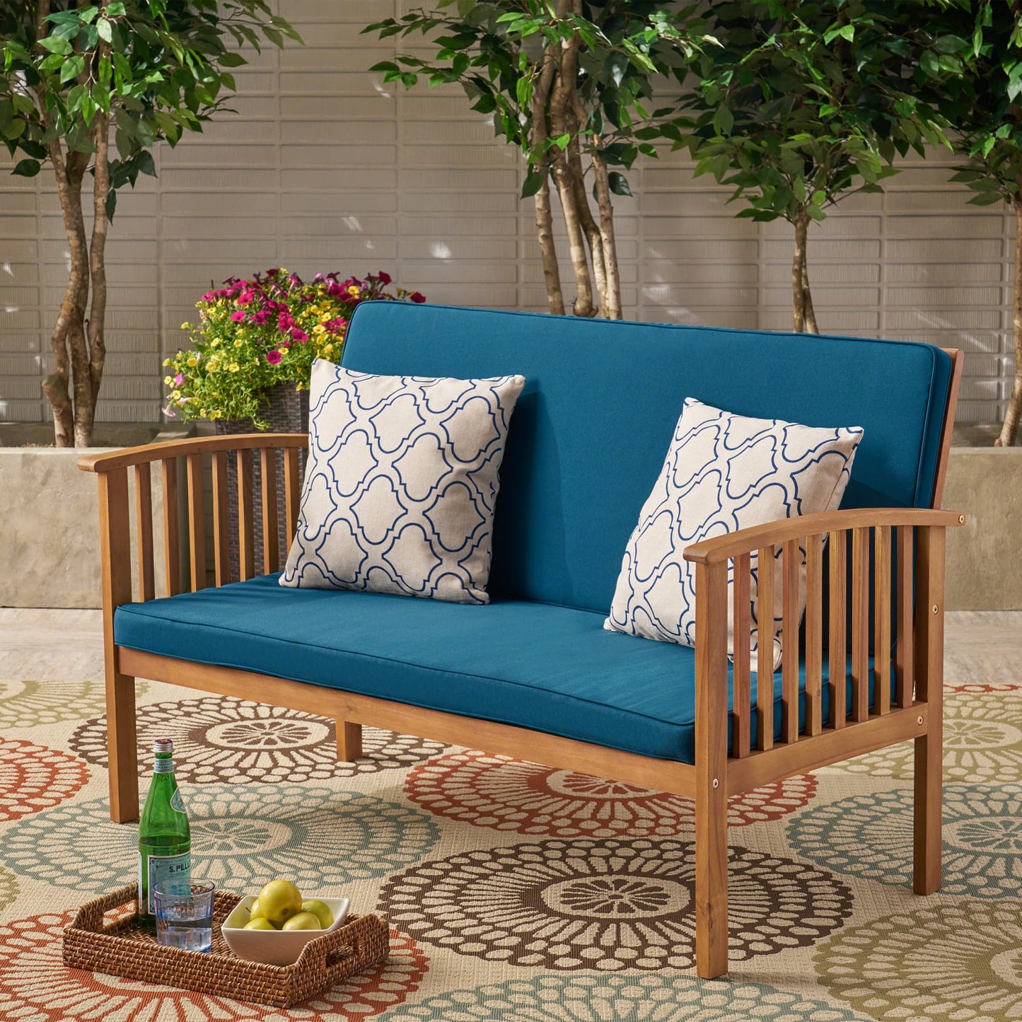 Runesay Patio Sofa Conversation Set with Blue Cushions