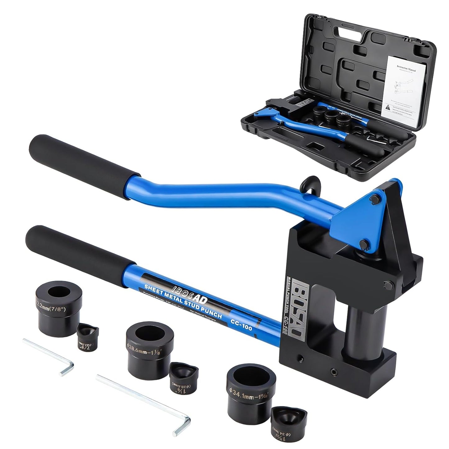 IBOSAD Manual Lever Sheet Metal Stud Punch 20GA with (7\/8", 1-1\/8", and 1-11\/32") Manual Knockout Hole Punch Driver Kits Conduit Hole Cutter Set KO Tool