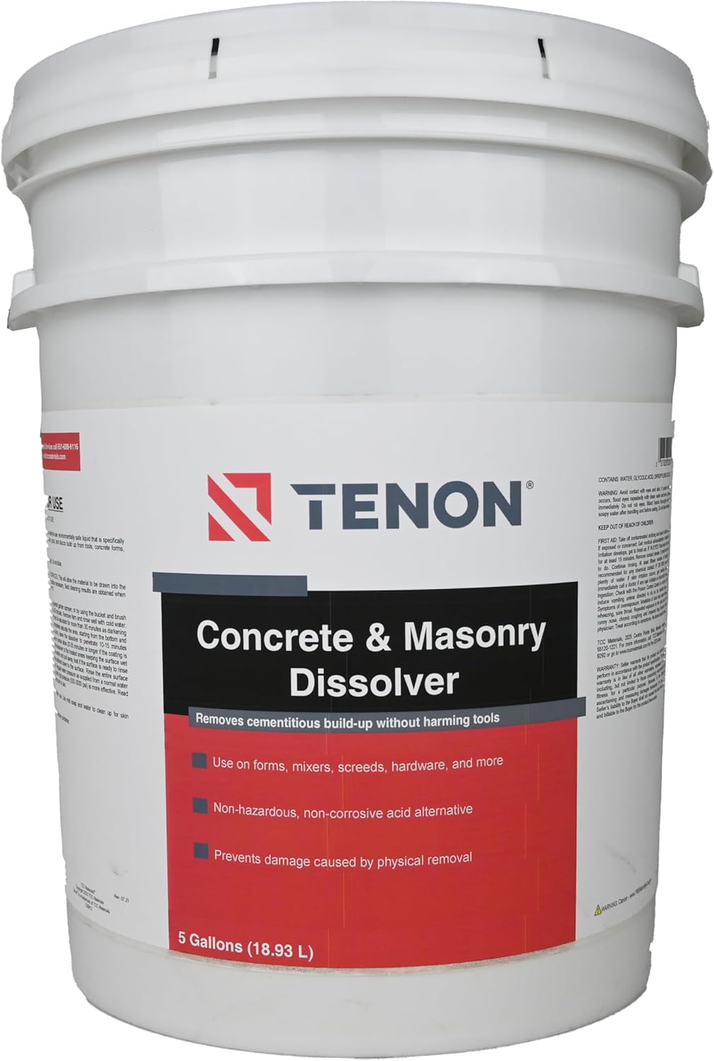 Tenon Concrete & Masonry Dissolver - Remove Concrete, Cement, Mortar, Grout, Stucco, and Masonry from Tools, Mixers, Wood, Plastic, and Aluminum, Ready-to-Use (5 Gallon, 1)