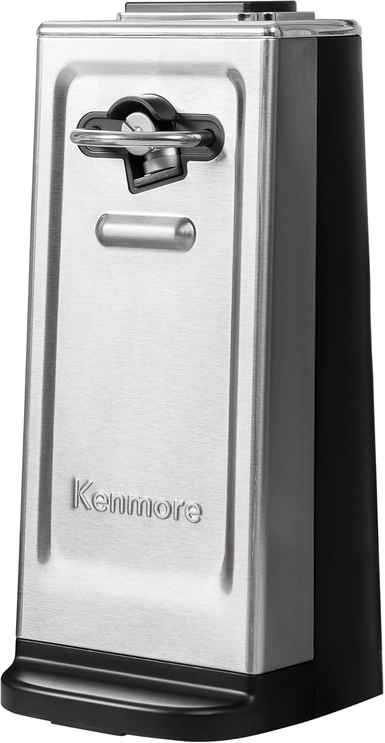 Kenmore Smooth Edge Electric Can Opener - Arthritis-Friendly, One Touch Side Cut Blade, Prevents Sharp Edges, Automatic Countertop appliance Stainless Steel detachable cutting lever