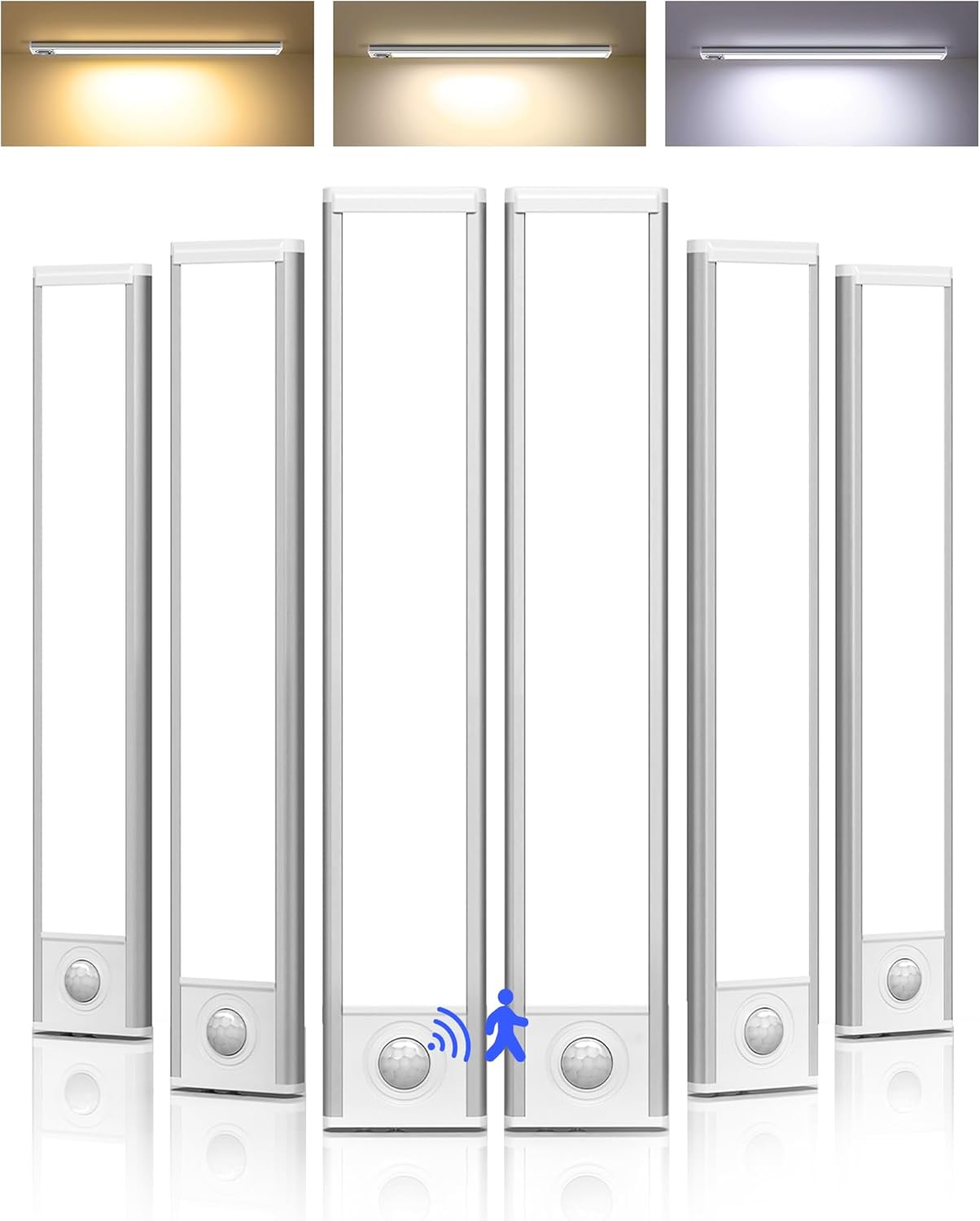 AMETHEUS 6-Pack Under Cabinet Lighting Wireless, LED Motion Sensor Light Indoor, Rechargeable Closet Lights Battery Operated, Dimmable & 3 Color Temps, Under Counter Lights for Kitchen, Stairs (8inch)