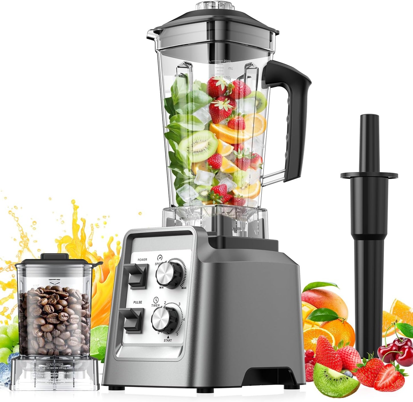 Smoothie Blender - Powerful Blender for Smoothies, Blenders for Kitchen with 68Oz Pitcher & 20Oz Grinder, Adjustable Speeds, Timing Control, BPA Free