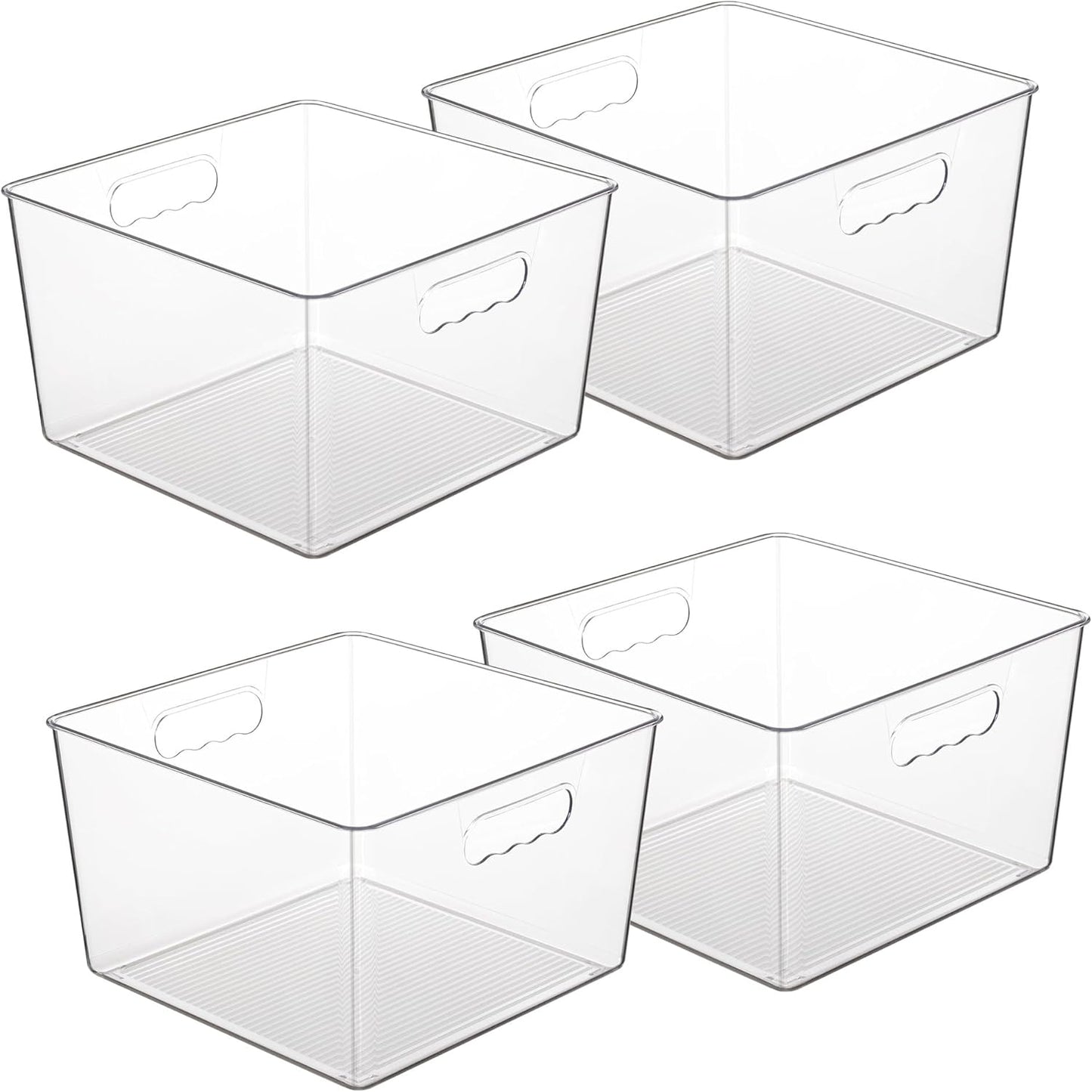 Vtopmart 4 Pack Extra Large Clear Plastic Storage Bins,11x11 Cube Acrylic Organizer Square Containers with Handle for Pantry,Closet,LaundryRoom,Kitchen,Bathroom,UnderSink Organization