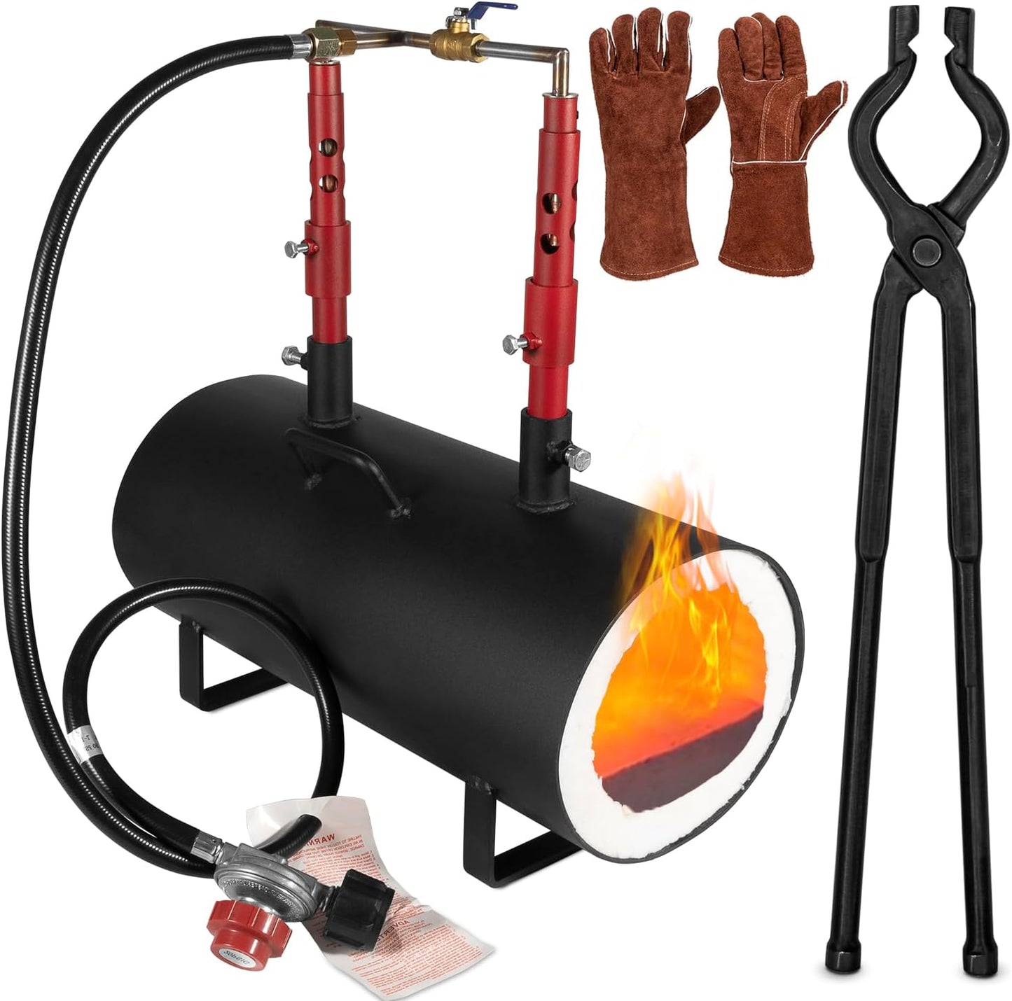 Portable Double Burners Propane Forge, 2700℉ Two Burners Blacksmithing Gas Forge, Large Capacity Oval Propane Burner Forge with V-Bit Tongs & Gloves for Farrier, Knife and Tool Making