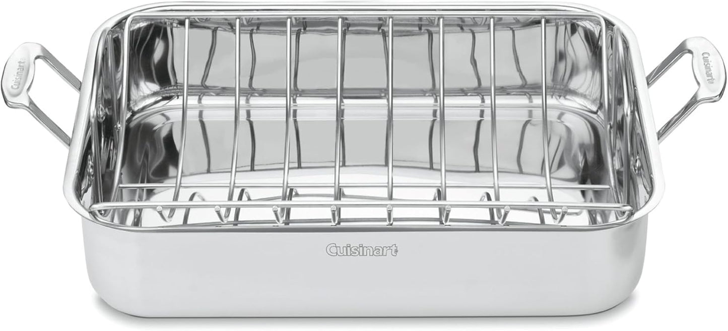 Cuisinart 16-Inch Roaster, Chef's Classic Rectangular Roaster with Rack, Stainless Steel, 7117-16URP1