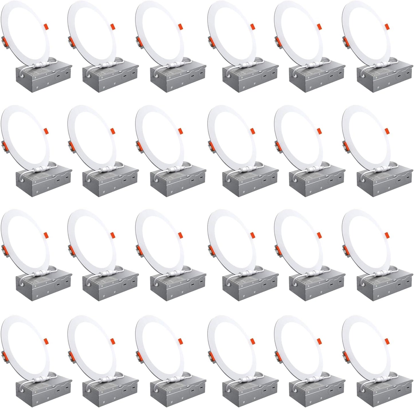 24 Pack 6 Inch Canless Recessed LED Ceiling Lights with Junction Box - 6000K Daylight , 1050LM High Brightness, 12W 110W Eqv, Ultra-Thin LED Recessed Lighting for Bedroom Kitchen Living Room Hallway