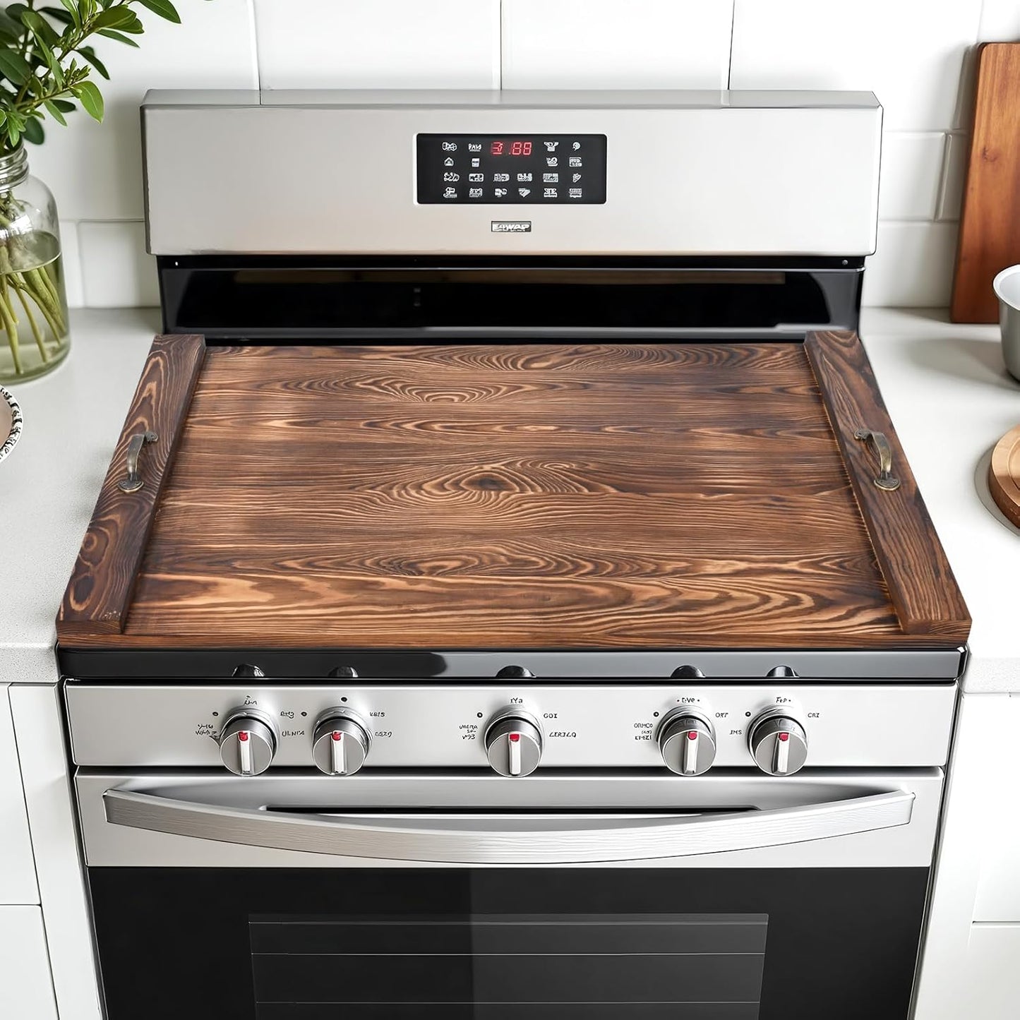 TIRYIUOU Gas Stove Top Cover: Wooden 30 * 22 inches Noodle Board Stovetop Covers with Handles, Wood Cutting Board for Kitchen Gas Stove and Electric Stove