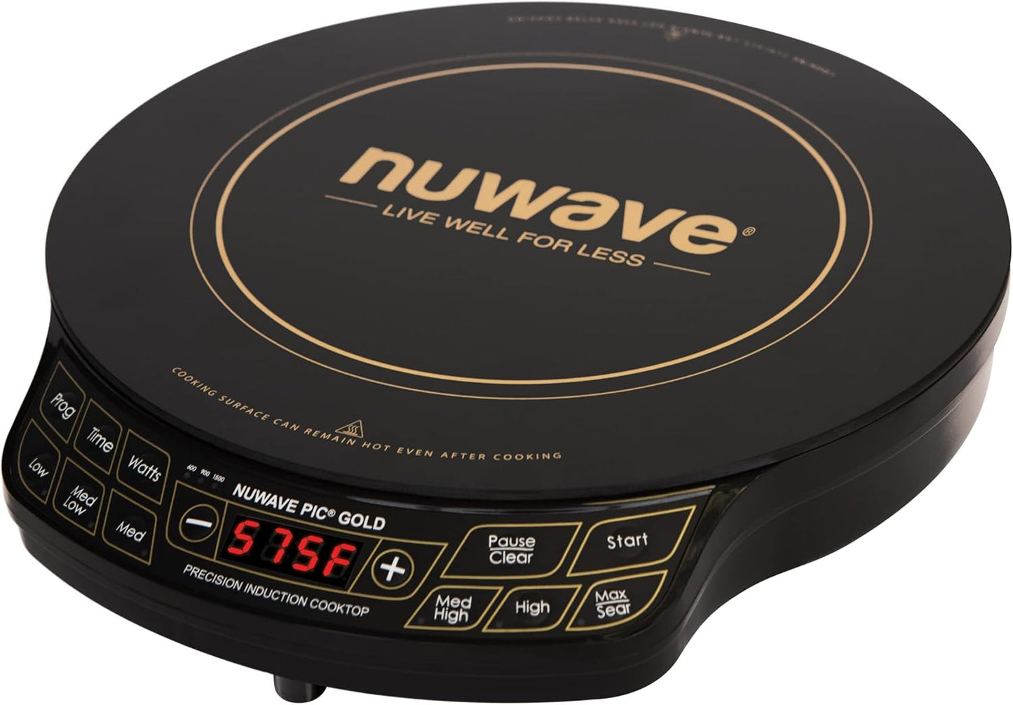 Nuwave Gold Precision Induction Cooktop, Portable, Large 8” Heating Coil, 12” Shatter-Proof Ceramic Glass Surface, 51 Temp Settings from 100°F - 575°F, 3 Watt Settings 600, 900, & 1500 Watts (Renewed)