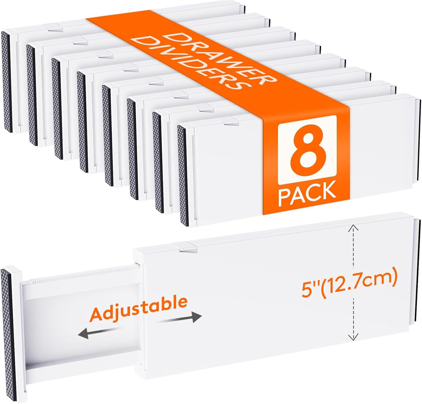 Lifewit 8 Pack Drawer Dividers 5" High, 13.5-22" Adjustable Clothes Organizers, Expandable Dresser Separators in Bedroom\/Bathroom\/Kitchen\/Office