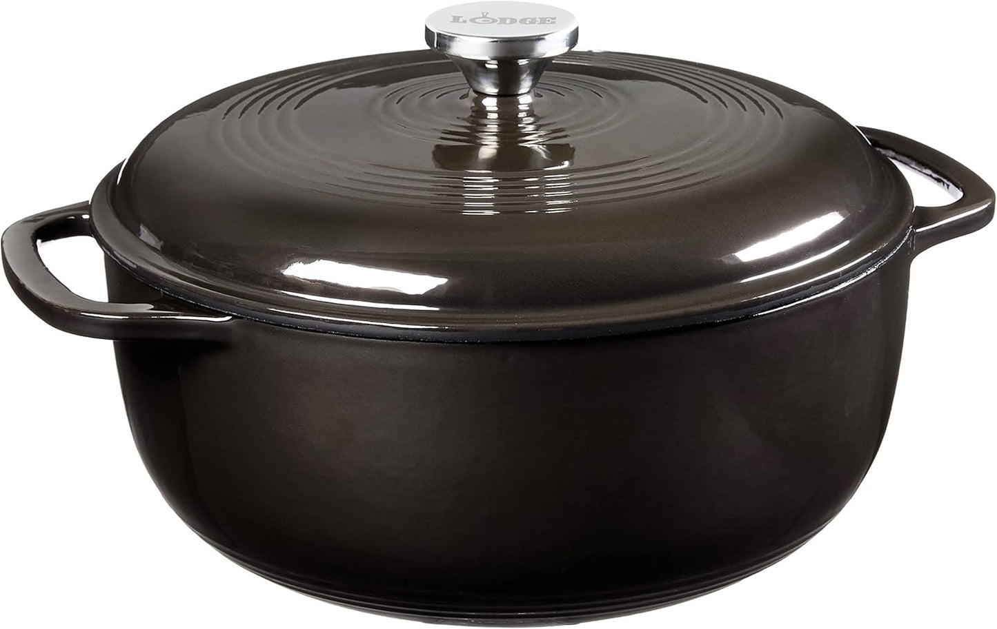 Lodge 6 Quart Enameled Cast Iron Dutch Oven with Lid \u2013 Dual Handles \u2013 Oven Safe up to 500° F or on Stovetop - Use to Marinate, Cook, Bake, Refrigerate and Serve \u2013 Midnight Chrome