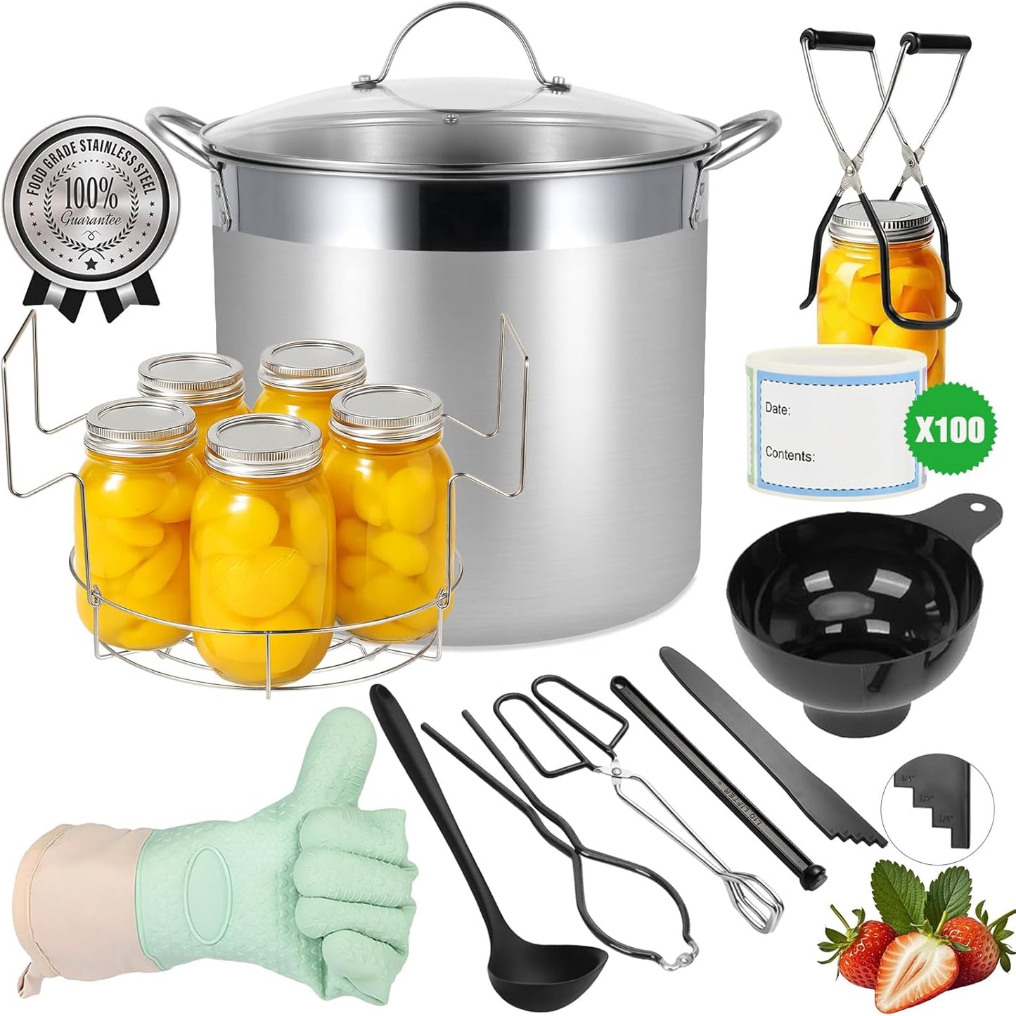HOMKULA Stainless Steel Canning Pot with Rack and Lid, Large Water Bath Canner, Full Home Canning Supplies Starter Kit (20.5 Quarts, Black)