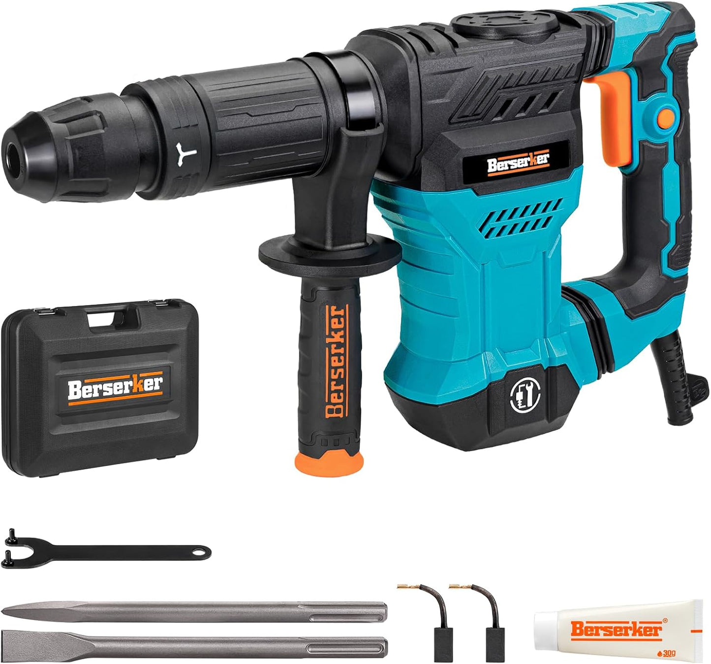 Berserker 1300W 12-Pound SDS-Max Demolition Jack Hammer, 1-9\/16" 11-Amp Small Corded Electric Demo Chipping Hammer for Floor Tile Removal, Concrete Breaker with Carrying Case & 2 Chisels