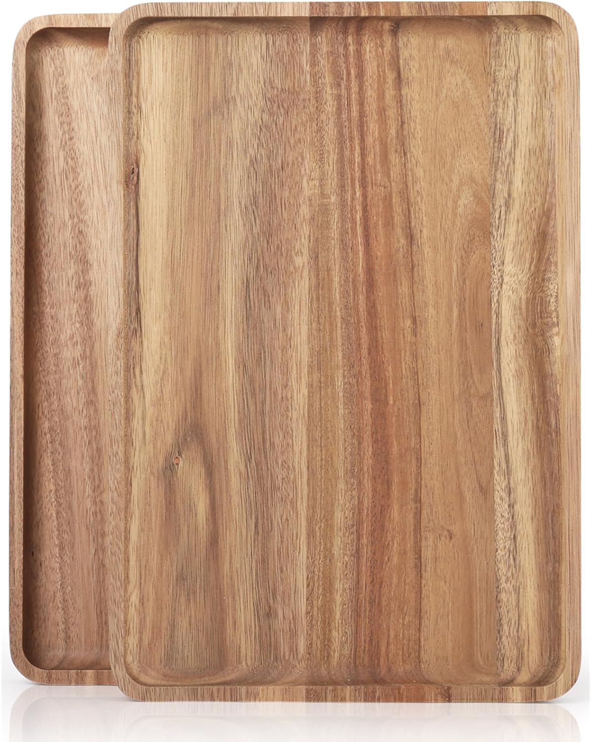 2 PCS 16 x 12 in Large Solid Acacia Wood Serving Trays Rectangular Wooden Serving Platters Natural Wooden Boards for Bar Coffee Party(Wood Log Color)