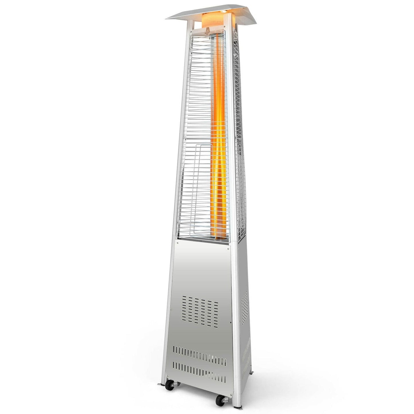 Costway 42000 BTU Stainless Steel Pyramid Patio Heater Glass Tube Flame With Wheels