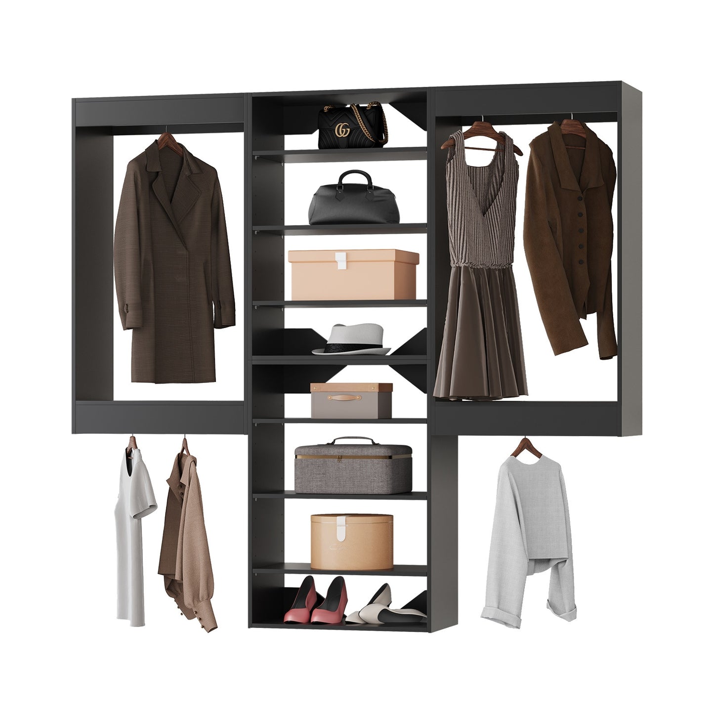 LOVMOR 84 in Black Modular Closet System Unit-Customizable Wall Mounted Walk-In Closets for Bedroom or Walk-in Closet