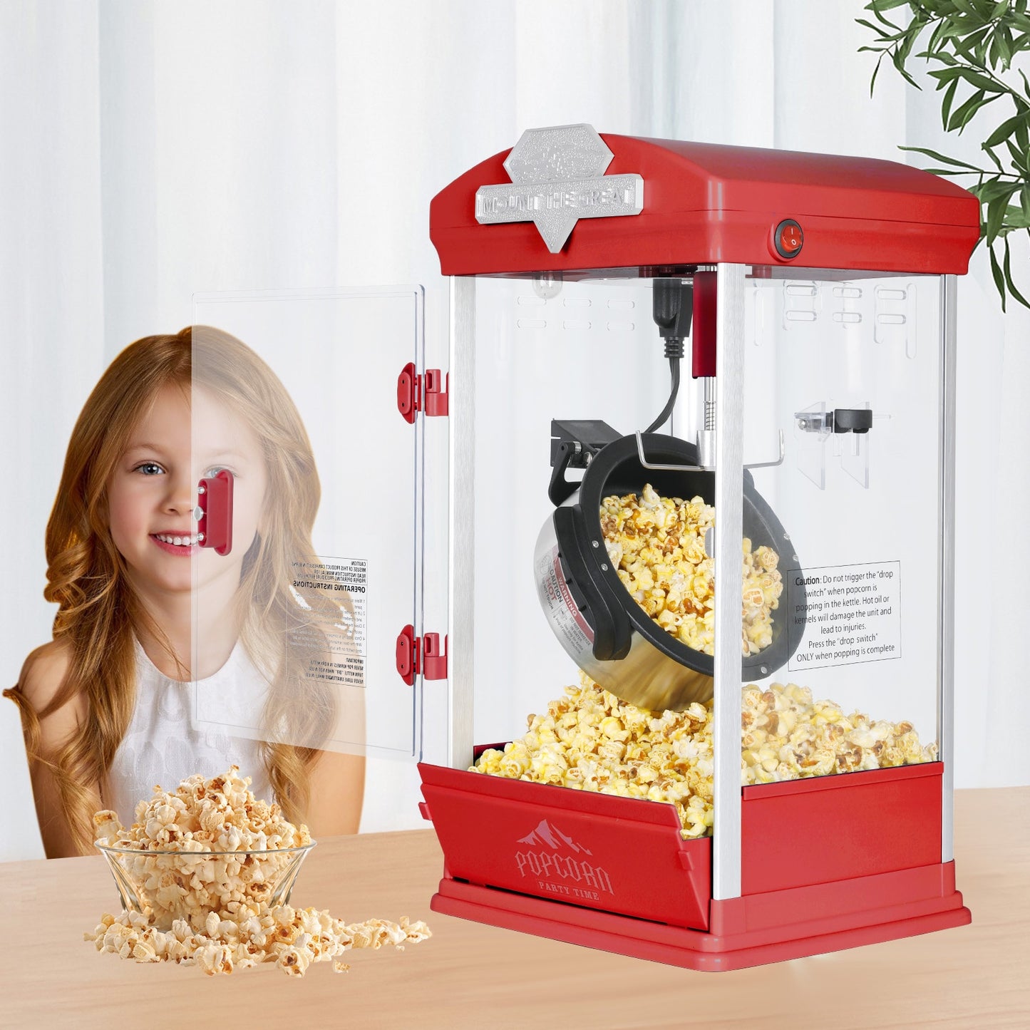 LOVMOR 8 Ounce Kettle Popcorn Maker Warming Deck Countertop for Parties Events Home Theater Red