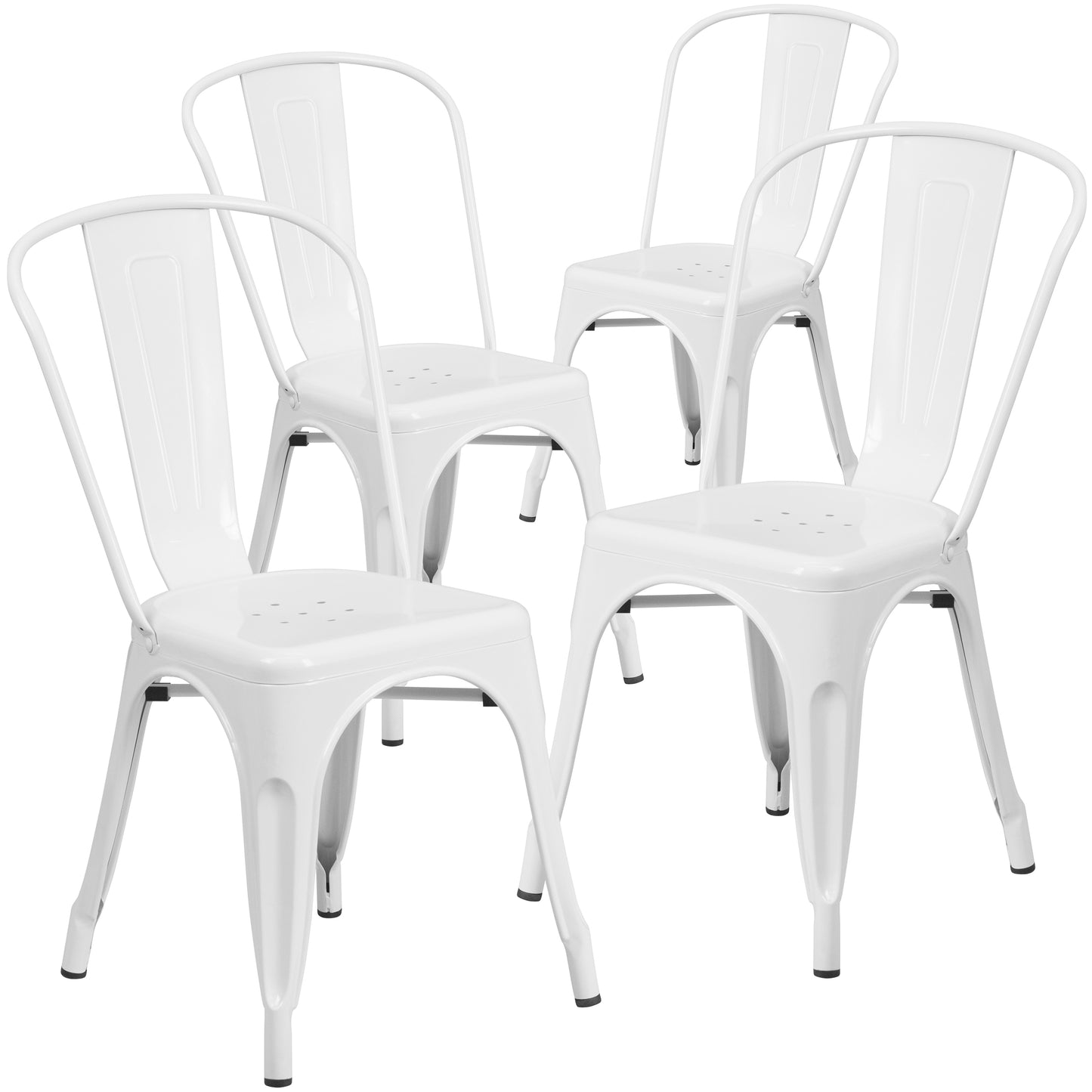 Flash Furniture Luke Commercial Grade 4 Pack White Metal Indoor-Outdoor Stackable Chair