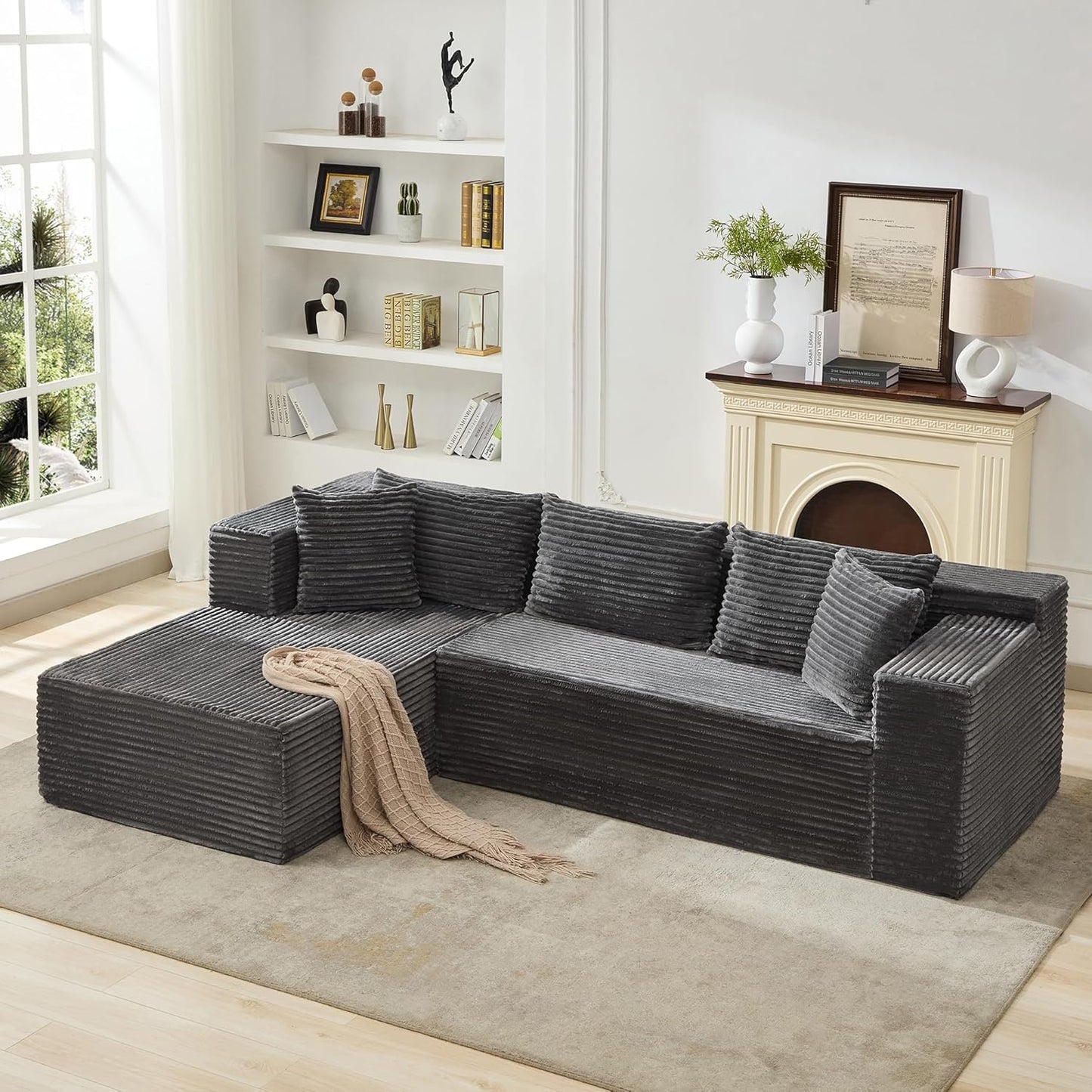Qeetex 106 IN Modular Sectional Sofa Cloud L Shaped Comfy Fluffy Oversized Sleeper No Assembly (Grey)
