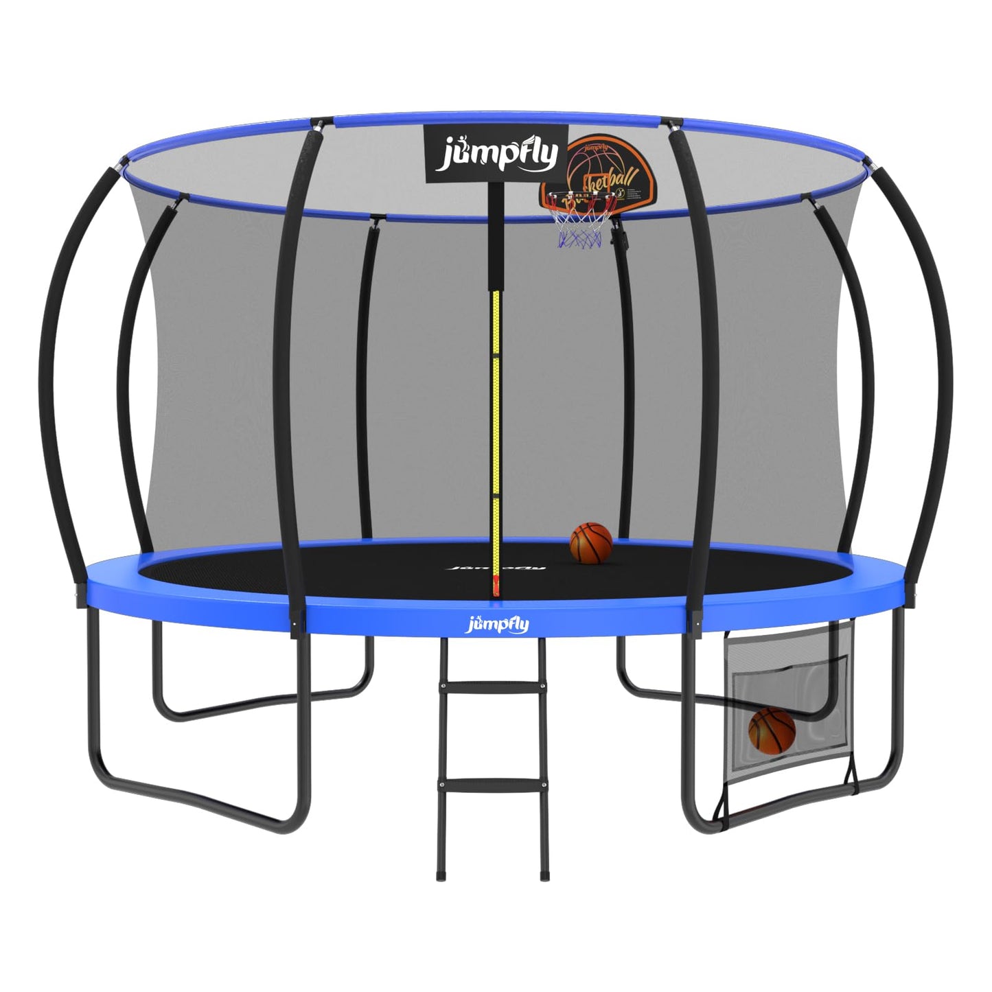 Jumpfly Tranpoline 10FT 12FT 14FT Tranpoline Outdoor for Kids and Adults Recreational Tranpolines with Enclosured Net Basketball Hoop