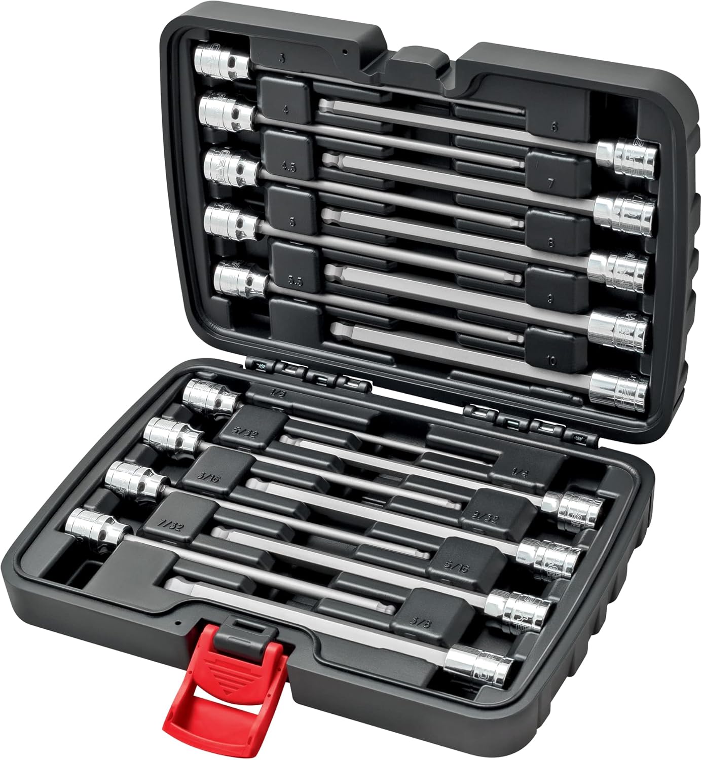 CARBYNE 18-Piece Extra Long Hex (Allen) Bit Socket Set, Ball End | SAE & Metric, S2 Steel Bits, CrV Sockets, Corrosion Resistance, Durable Storage Case | 1/8''-3/8'' SAE / 3mm-10mm Metric, 3/8" Dr.