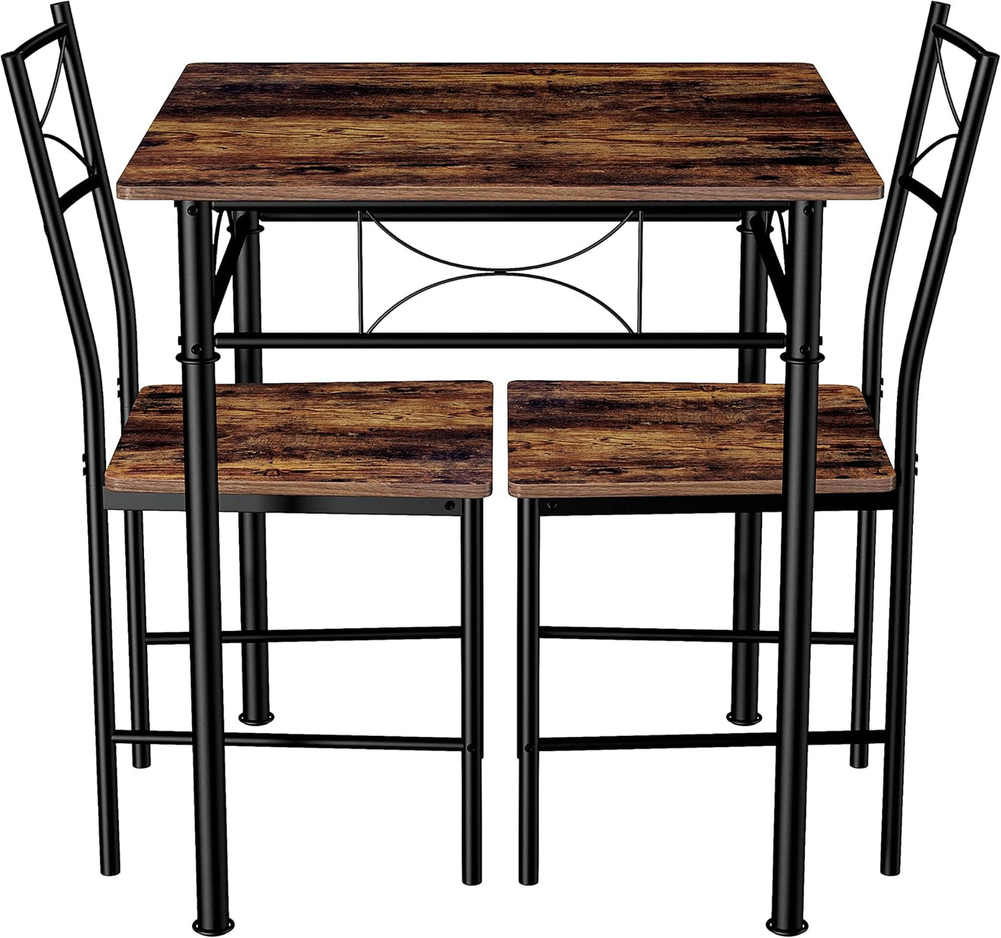 JOIN IRON 3-Piece Kitchen Dining Room Table Set for Small Spaces,Iron Wood Square Table with 2 Chairs for Kitchen Dining Room Furniture