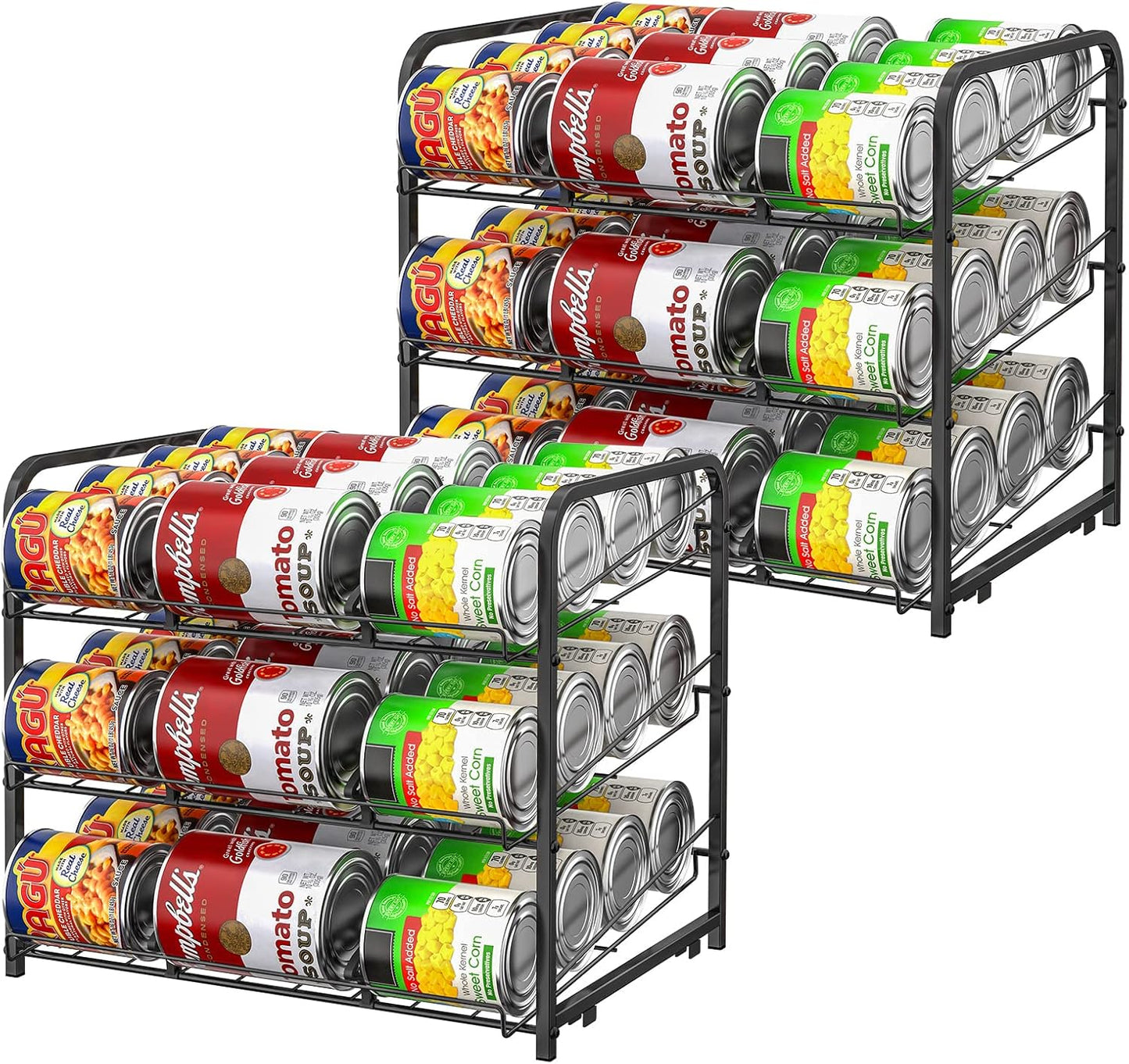 Can Organizer for Pantry Stackable 2 Pack, Can Storage Organizer Rack Stacking Can Dispensers Small Space Holds up to 36 Cans for Pantry, Kitchen, Cabinet Black