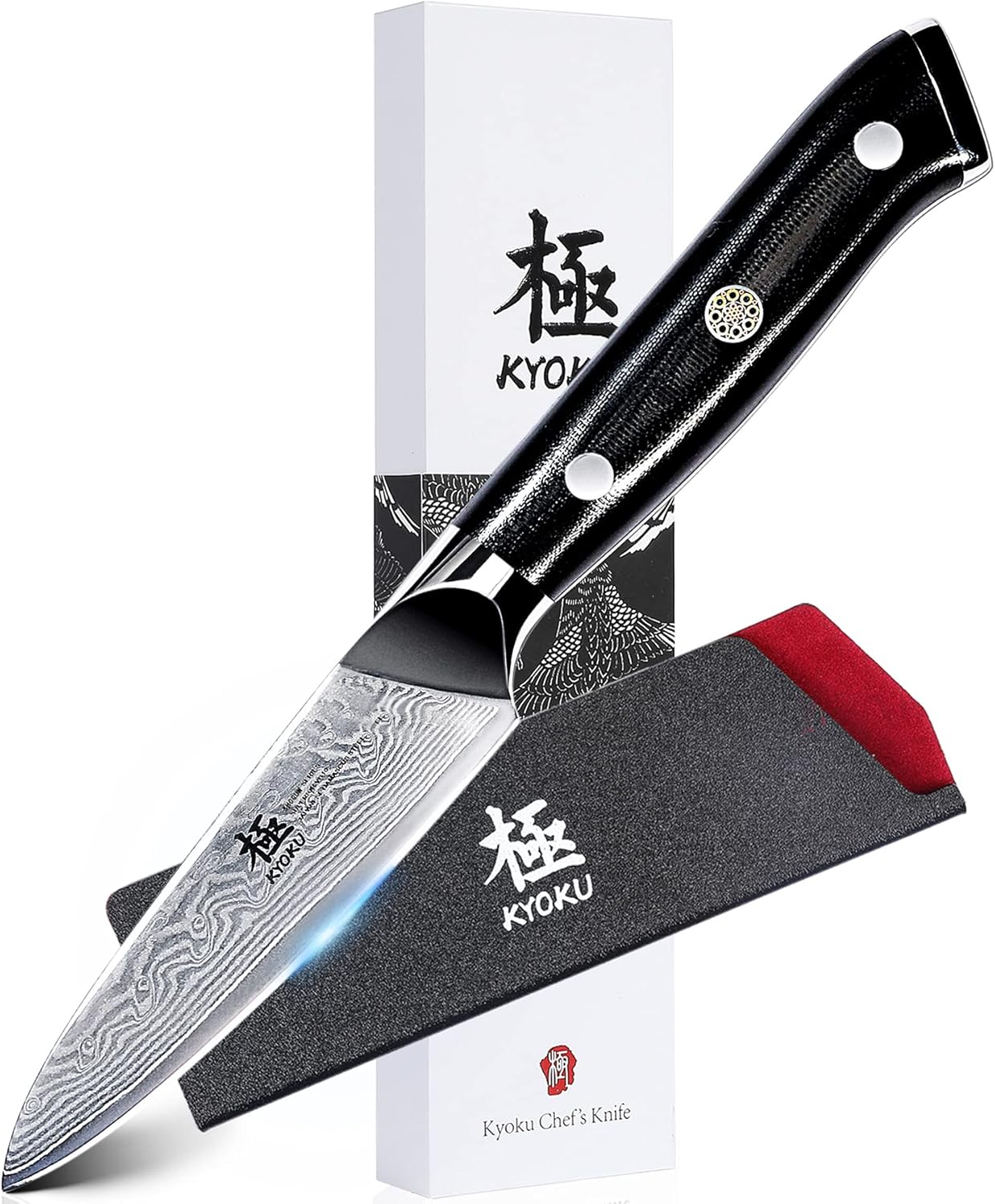 KYOKU Paring Knife - 3.5" - Shogun Series - Japanese VG10 Steel Core Damascus Blade - with Sheath & Case