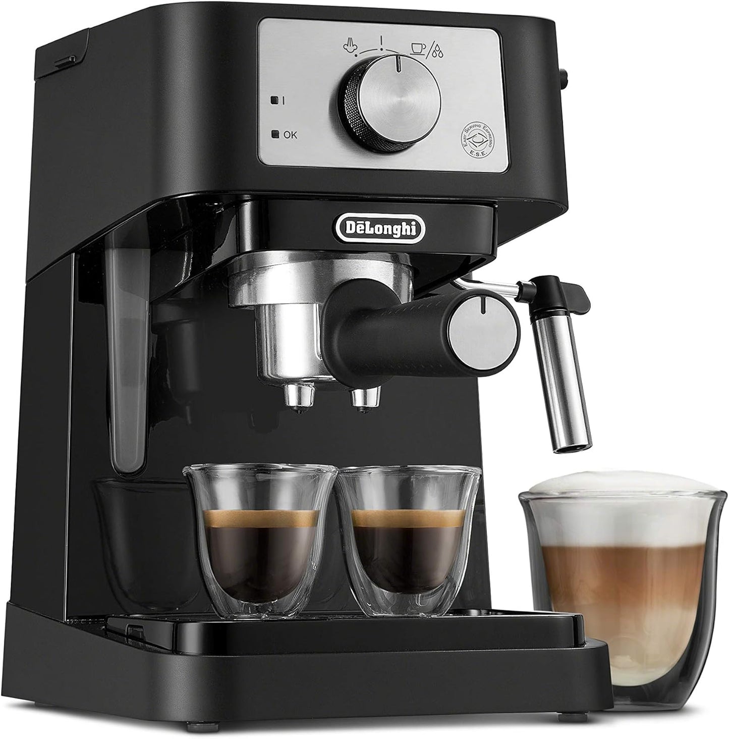 De'Longhi Stilosa Manual Espresso Machine, Compact Coffee Maker, 15 Bar Pump Pressure, Manual Milk Frother Steam Wand for Authentic Single & Double Espresso, Lattes & Cappuccinos, Tamper Included