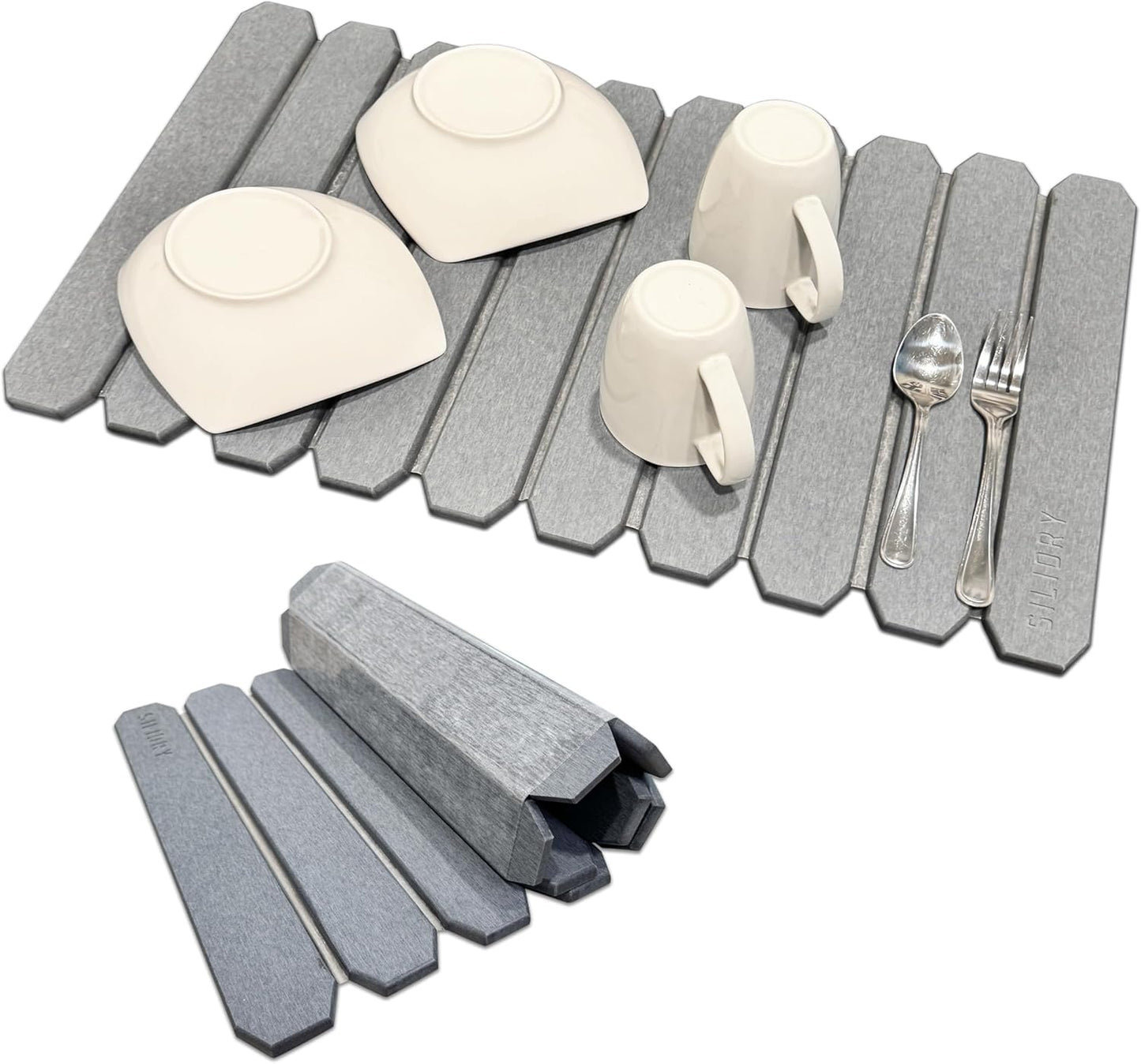 Large Stone Dish Drying Mat – Foldable Placemat Made with Diatomaceous Earth – Super Absorbent Drying Mat for Kitchen Counter – Modern Kitchen Essentials For Dishes, Bottles & More – 24"x16"