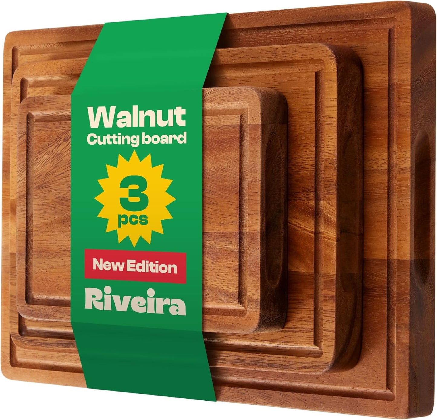 Riveira Walnut Cutting Board Set \u2013 Versatile And Durable: Set Of 3 Pcs Rectangular Wooden Cutting Board \u2013 Natural Wooden Cutting Boards For Kitchen \u2013 Complete Walnut Wooden Chopping Board