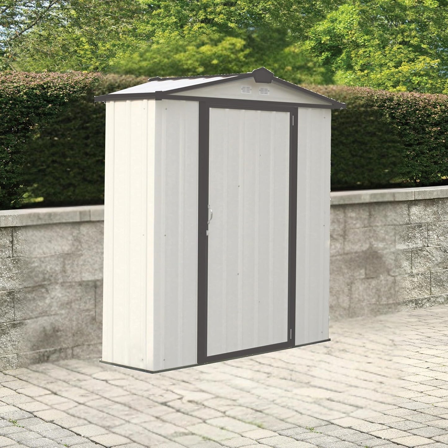 6x3 Galvanized Steel Shed –Outdoor Storage Shed with Quick Assembly, Large Lockable Swing Doors for Garden, Tool, and Equipment Storage - Cream/Dark Grey