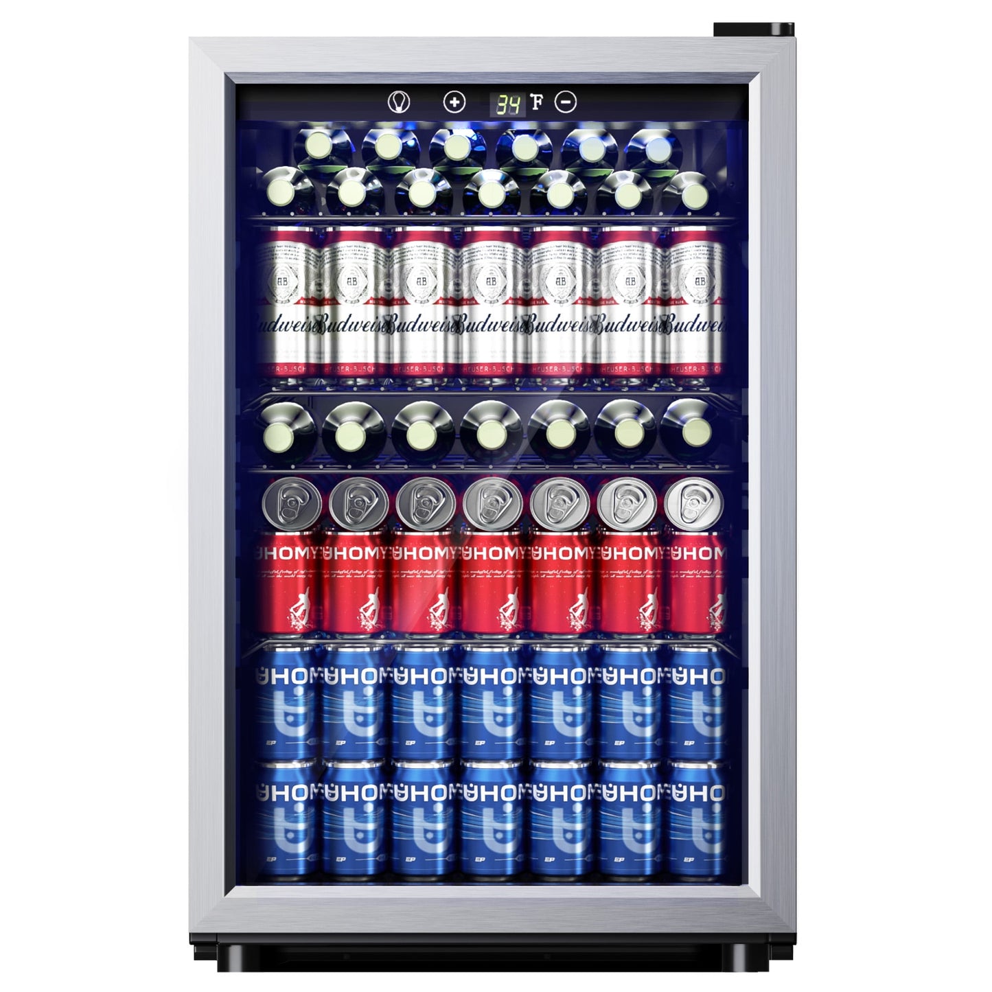 EUHOMY 145 Can Beverage Refrigerator and Mine Cooler with Glass Door with Adjustable Shelves