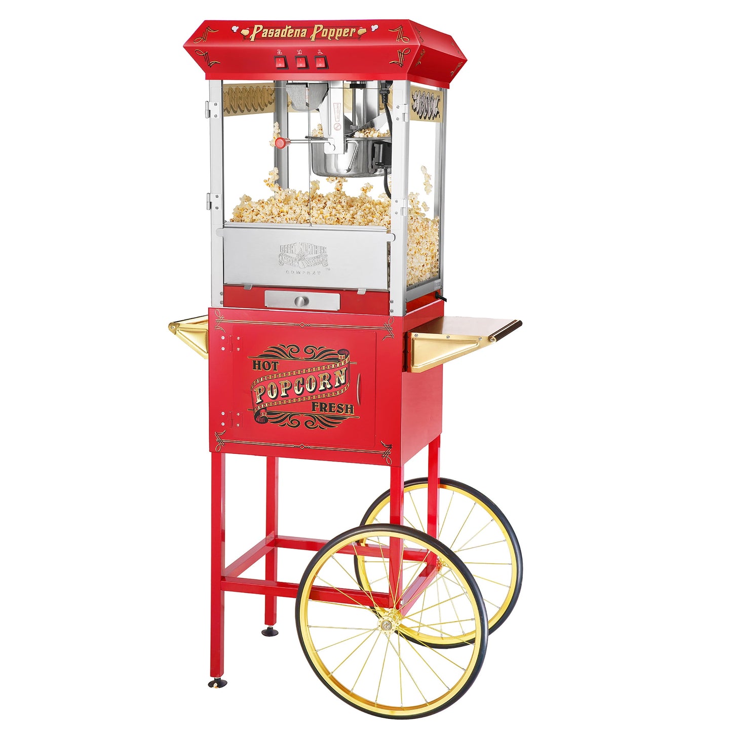 Great Northern Popcorn Pasadena Popcorn Popper Machine with Cart, 8 Ounce, Red