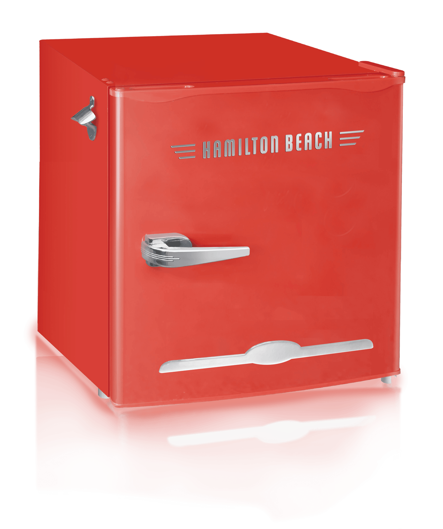Hamilton Beach 1.6 Cu. Ft. Retro Refrigerator With Built-In Side Bottle Opener, 2 Liter Door Basket, Red, HBF1600