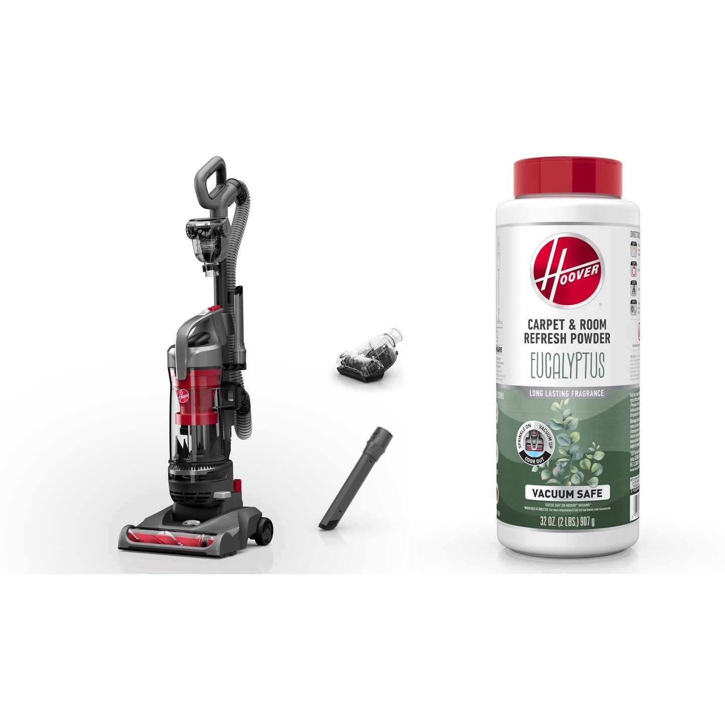 Hoover Bagless Upright Vacuum Cleaner, Rewind Pet & Hoover Eucalyptus Carpet & Room Refresher Carpet Powder, 32oz