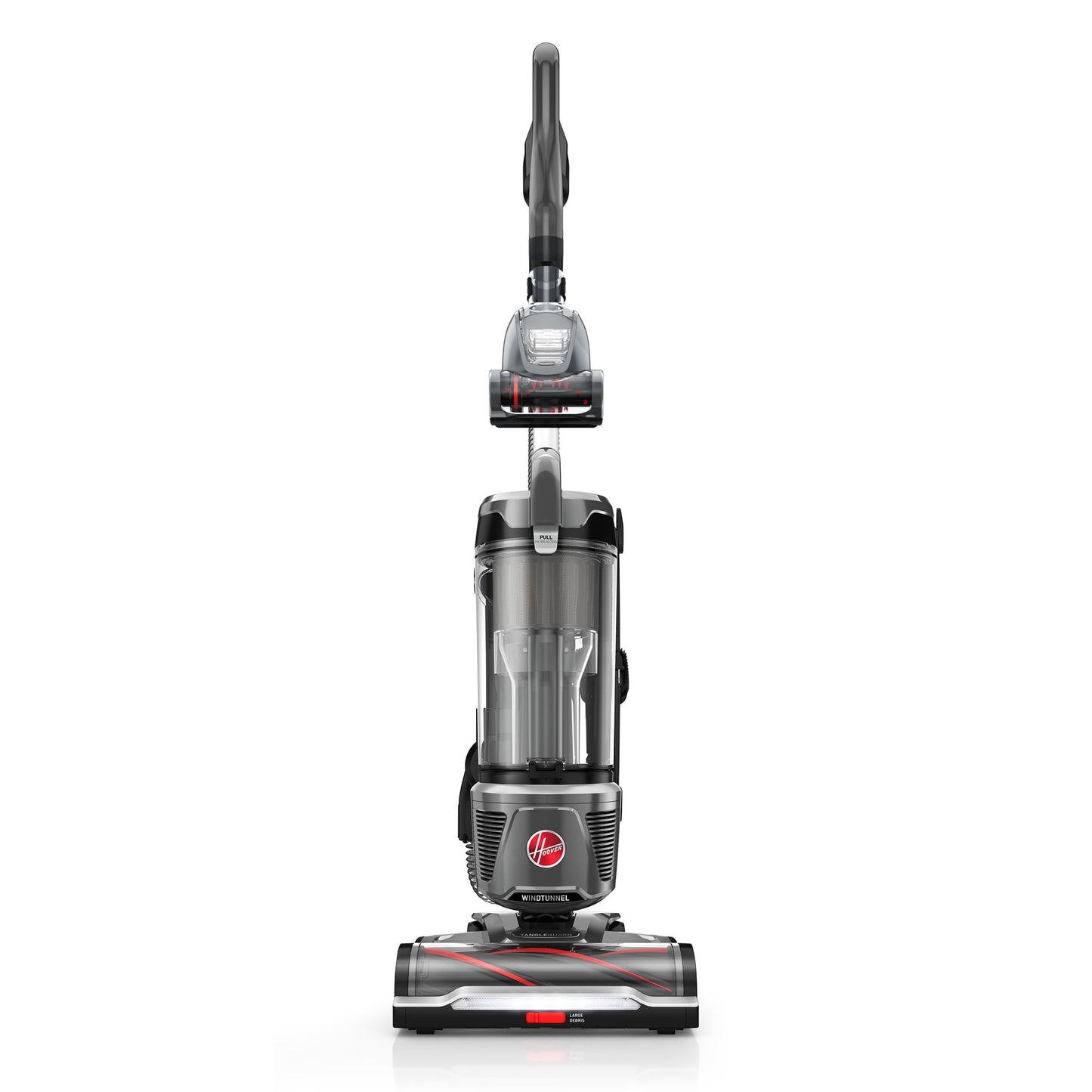 Hoover Upright Vacuum, WindTunnel Tangle Guard, Bagless, with Swivel Steering, Hard Floor and Carpet, Crevice Tool, Dusting Brush, Turbo Tool, LED headlights, UH77110, Black