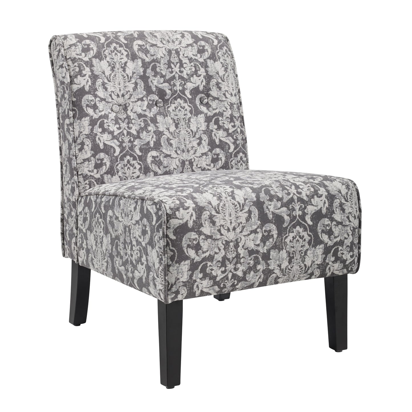 Linon McShane Indoor Upholstered Button Tufted Armless Slipper Accent Chair, Gray Damask