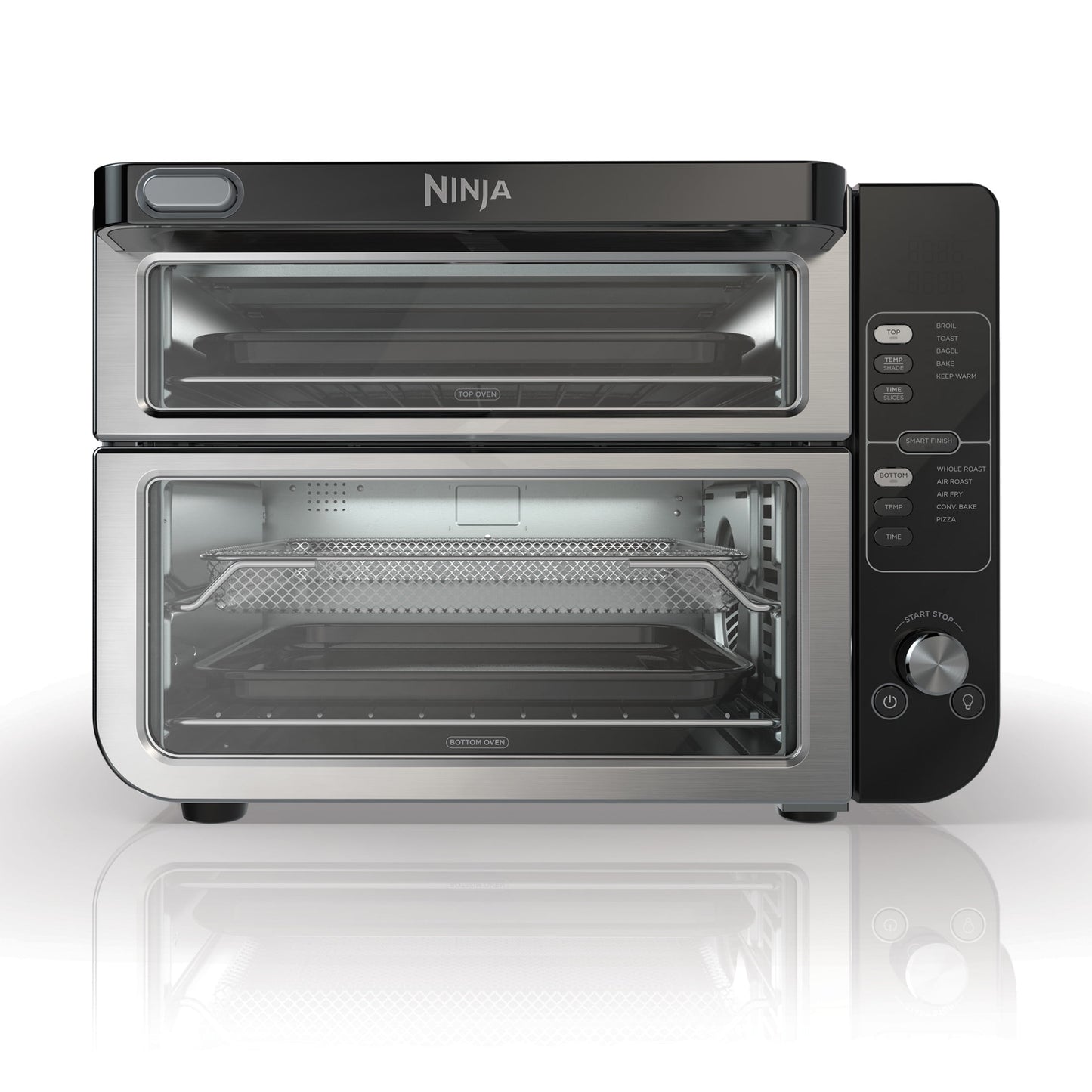 Ninja 10-in-1 Air Fryer, Double Door Toaster Oven with FlexDoor, FlavorSeal & Smart Finish, Rapid Top Convection and Air Fry Bottom, Bake, Toast, Air Fry, Pizza and More, Stainless Steel, DCT400