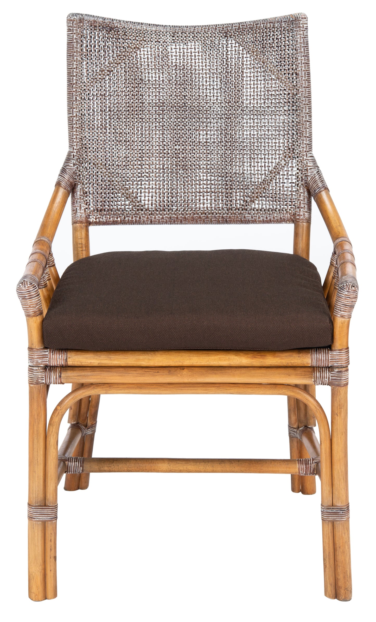 SAFAVIEH Donatella Rattan Chairs, Brown White Wash/Brown Legs/Dark Brown Cushion (22 in. W x 24 in. D x 37 in. H)
