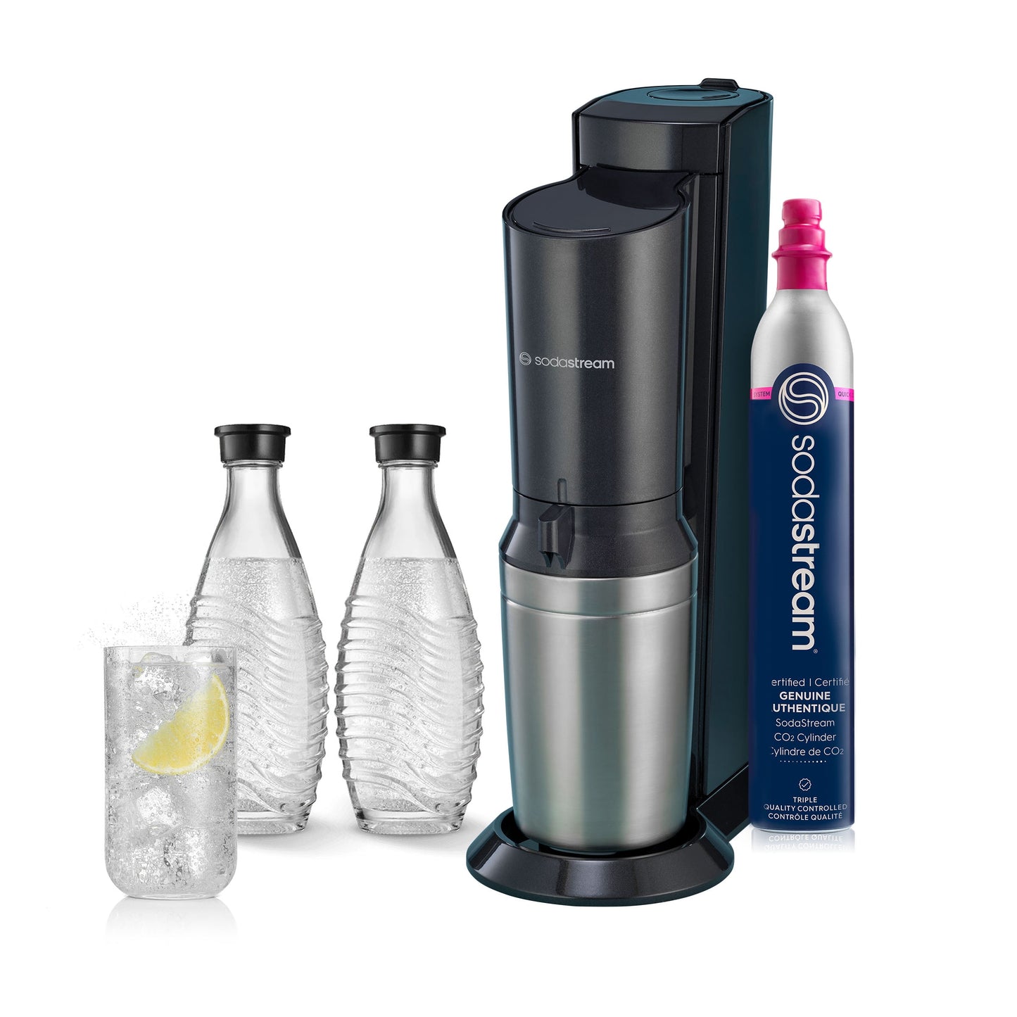 SodaStream Aqua Fizz (Black) Sparkling Water Maker with CO2 and Glass Carafes