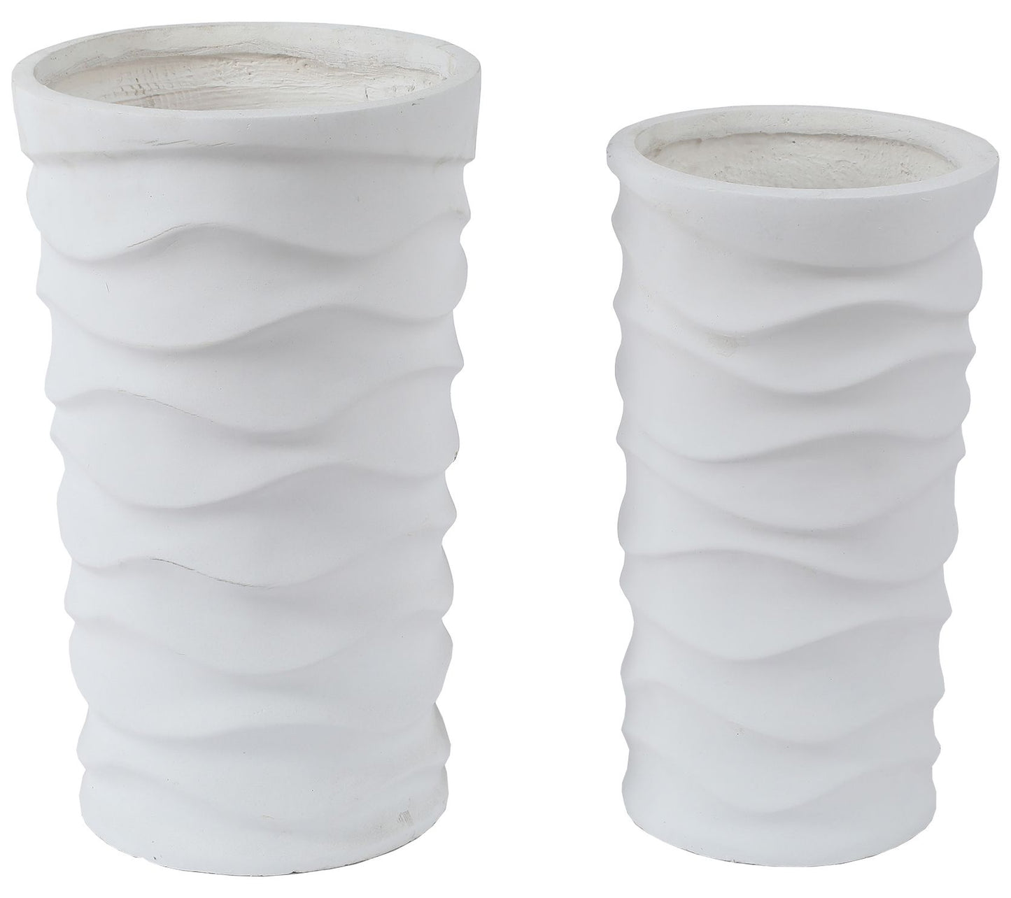LuxenHome 2-Piece White Tall Wavy MgO Planters