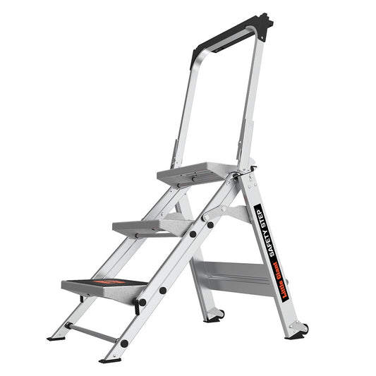 Little Giant Ladders Safety Step M3 3-Step 300-lb Capacity Silver Aluminum Foldable Step Stool 10310BA