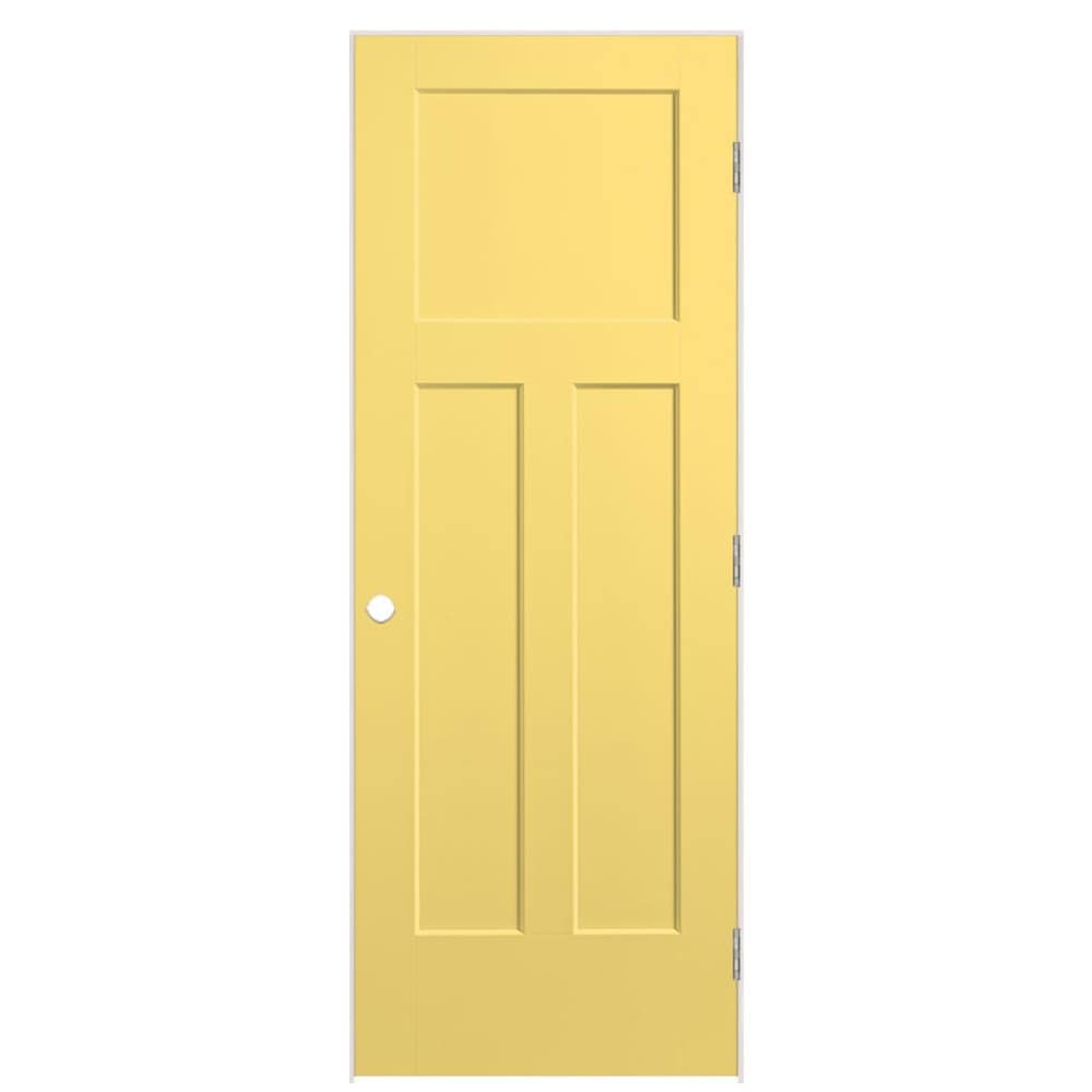 Masonite 24-in x 80-in Marigold Solid core 3-panel craftsman Left hand Smooth Prefinished Molded composite Flat Jamb Single Prehung Interior Door