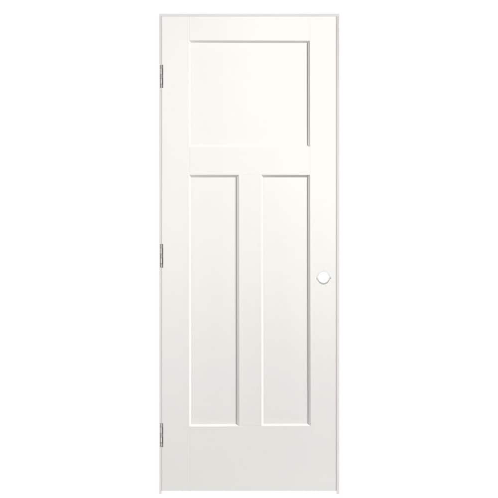 Masonite 32-in x 80-in Snow Storm Hollow core 3-panel craftsman Right hand Smooth Prefinished Molded composite Flat Jamb Single Prehung Interior Door
