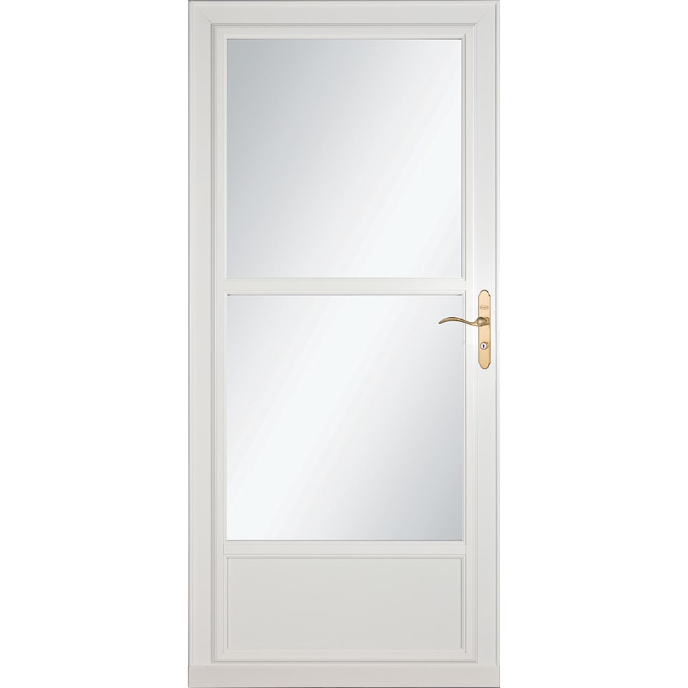 LARSON 80 Midview (Tradewinds) 32-in x 81-in White Aluminum Reversible Hinge Storm Door with Retractable Screen ( Polished brass Handle Included )