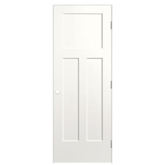 Masonite 24-in x 80-in Snow Storm Solid core 3-panel craftsman Left hand Smooth Prefinished Molded composite Flat Jamb Single Prehung Interior Door